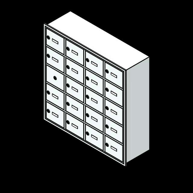 SSG Locker Recessed Cell Phone PCS 19x15x8 20 Openings Keyed Locks