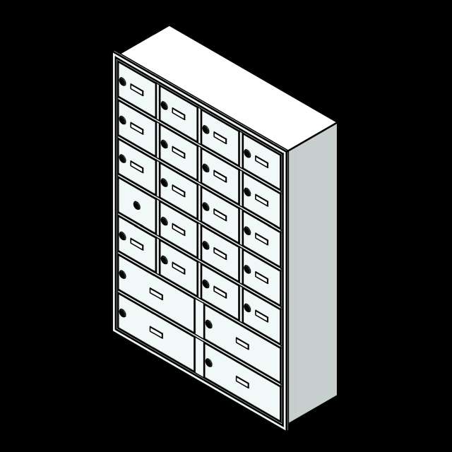 SSG Locker Recessed Cell Phone PCS 19x17x8 23 Openings Keyed Locks
