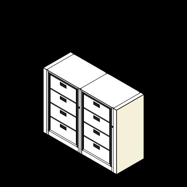 Letter-2 Cabinets-4 Tier-Drawers Steel Rotary File Revit model group
