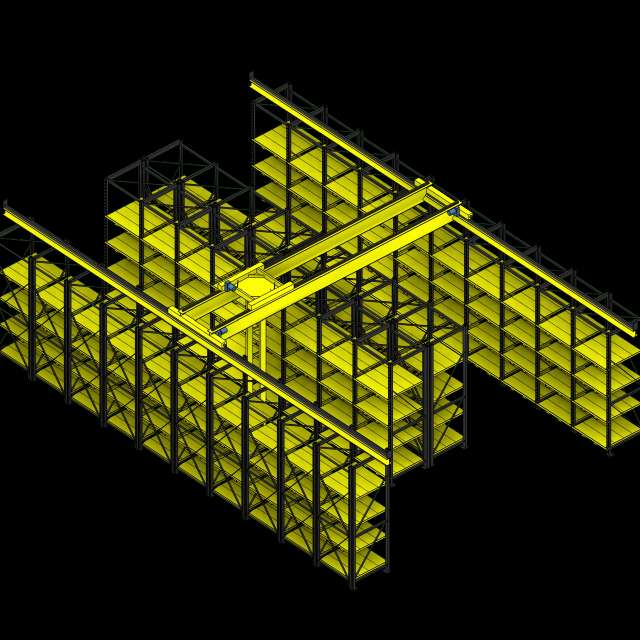 148" Tall - Double Aisle Pallet Rack Retrieval System Revit model group