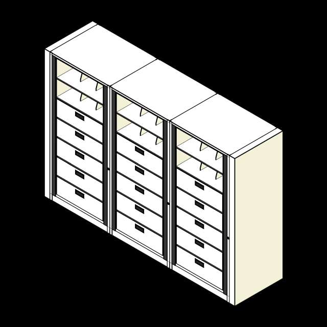 Legal-3 Cabinets-7 Tier-Drawers Steel Rotary File Revit model group