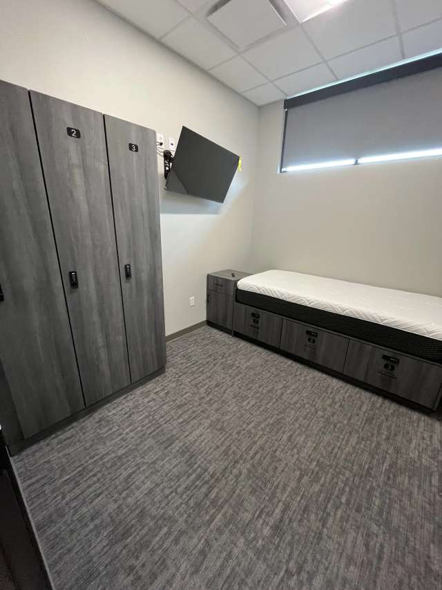 Laminate bed in a fire station dorm in Plains, Texas.