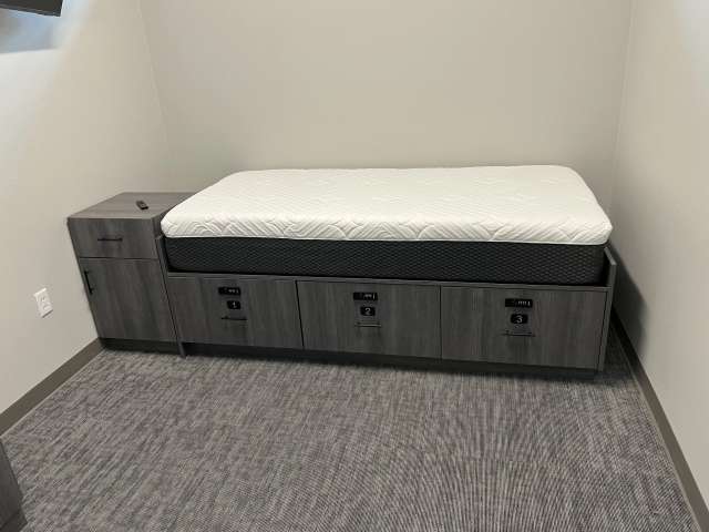 Laminate dorm beds in a Texas fire station.