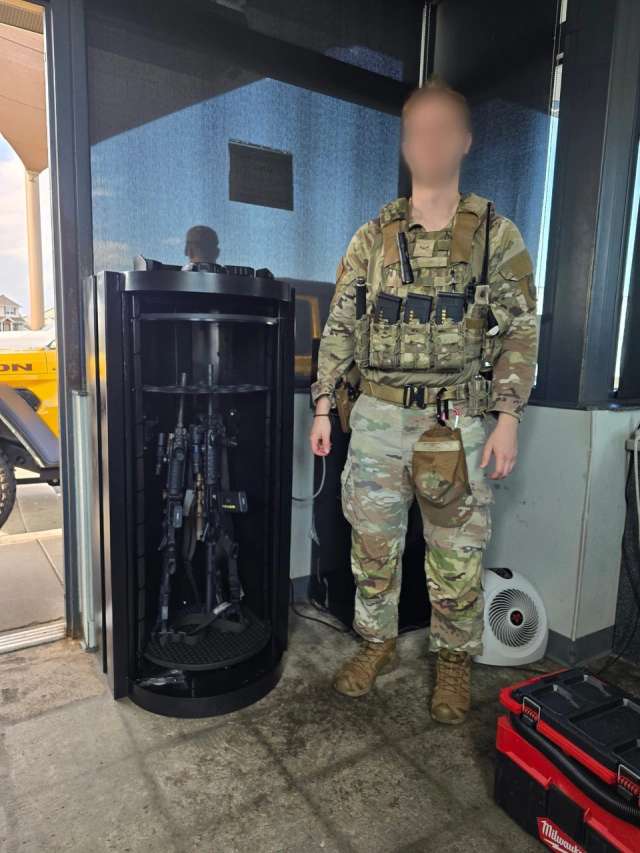 Small and large rapid-response weapons safes in a military base or school resource officer setting.