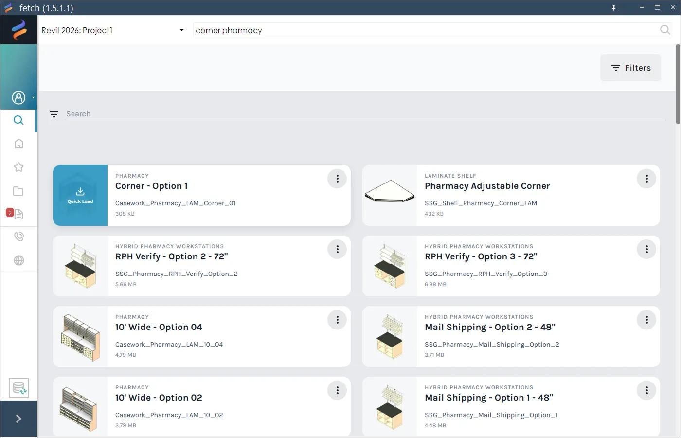 Search results for corner pharmacy, with Quick Load on a model group