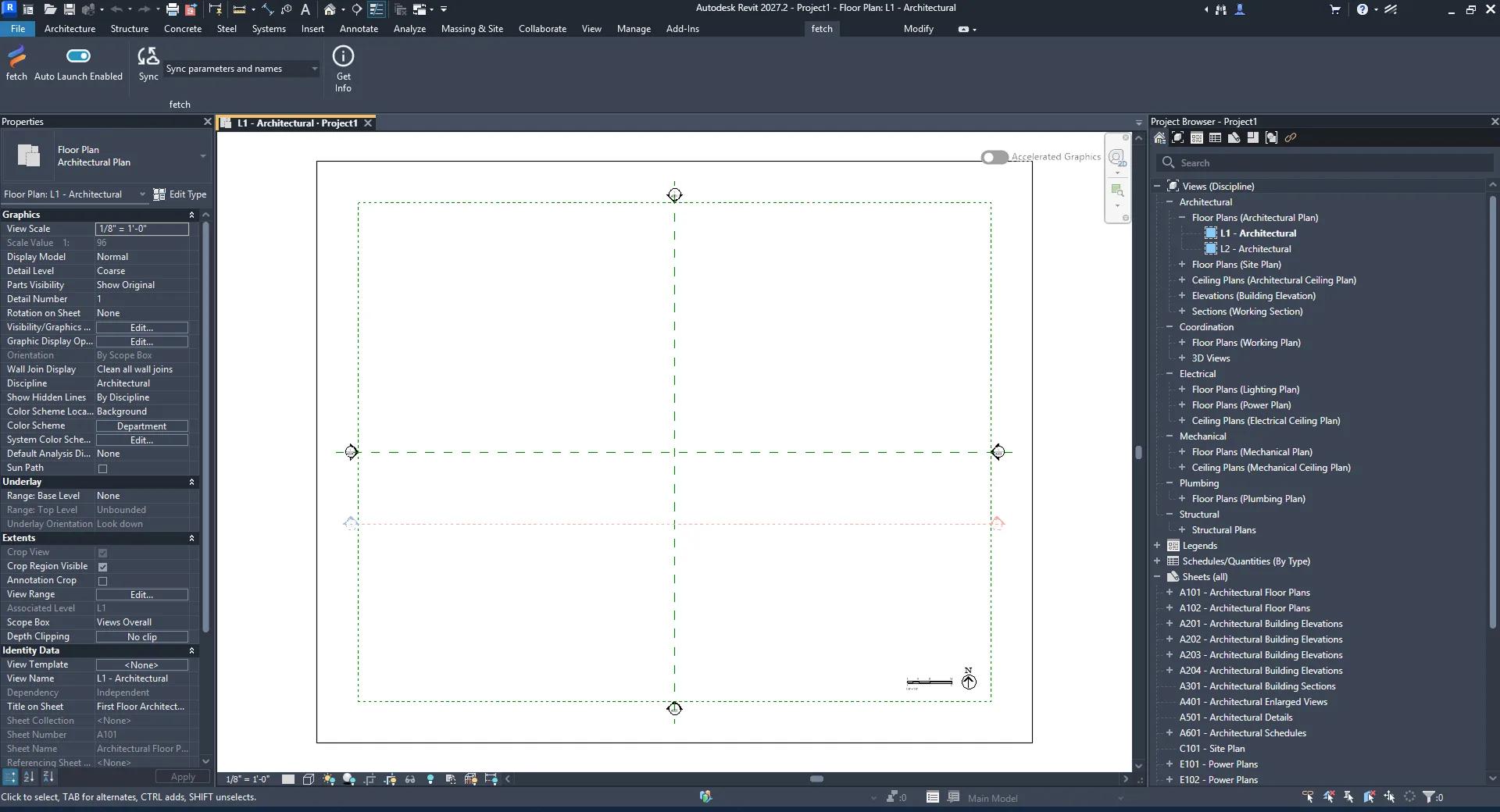 Revit with the Fetch tab open on the ribbon