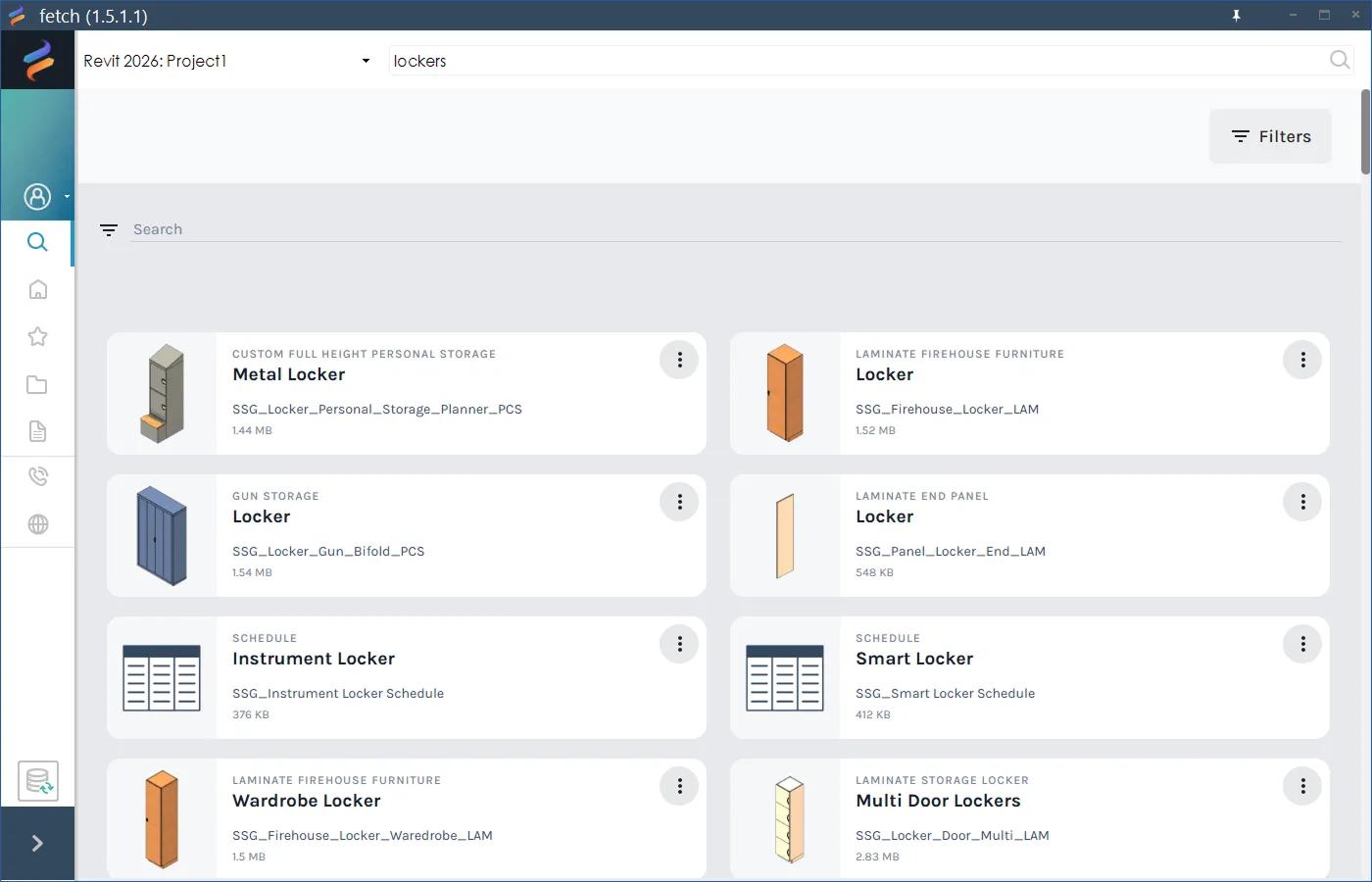 Search results for lockers in the Fetch app