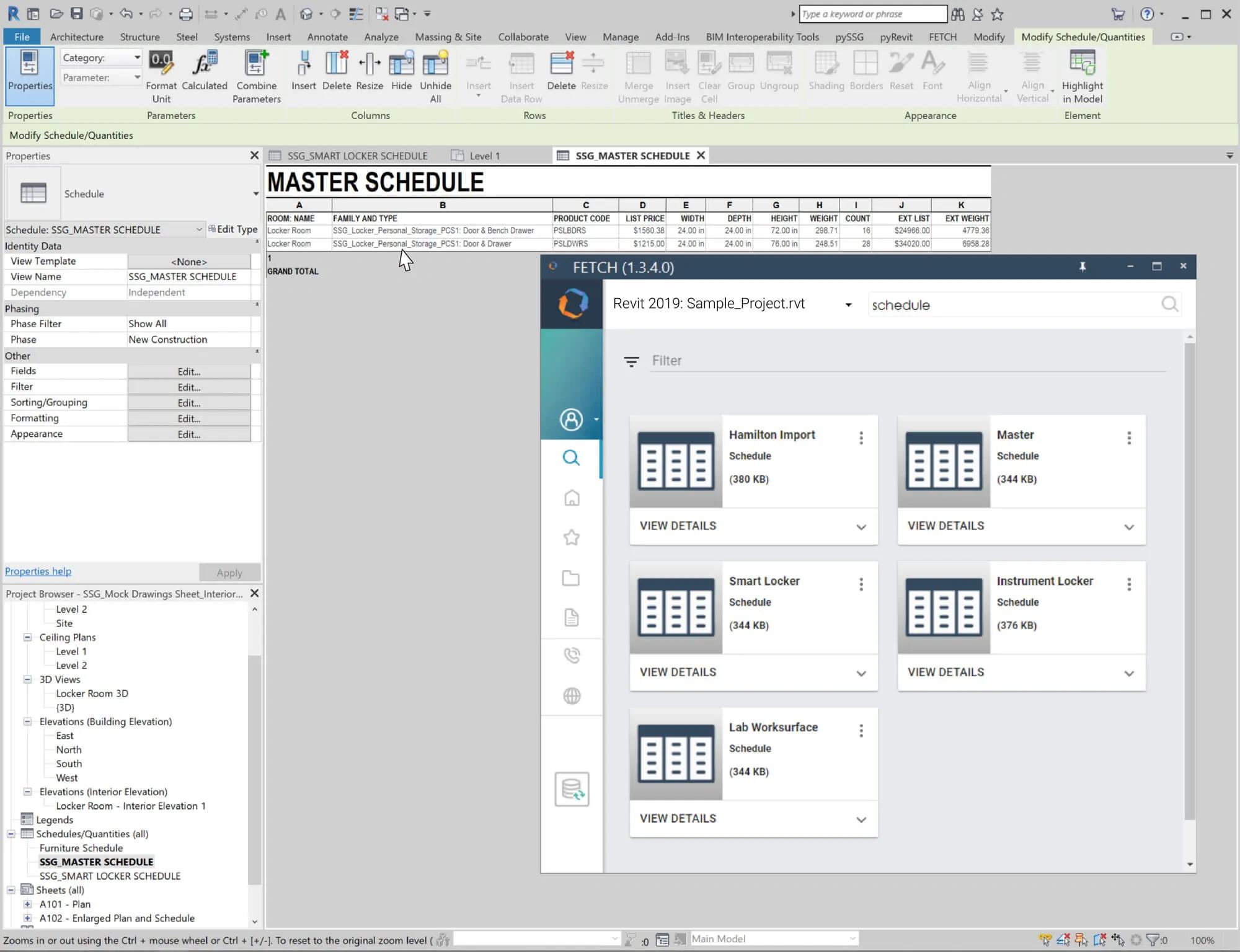 The master schedule open in Revit