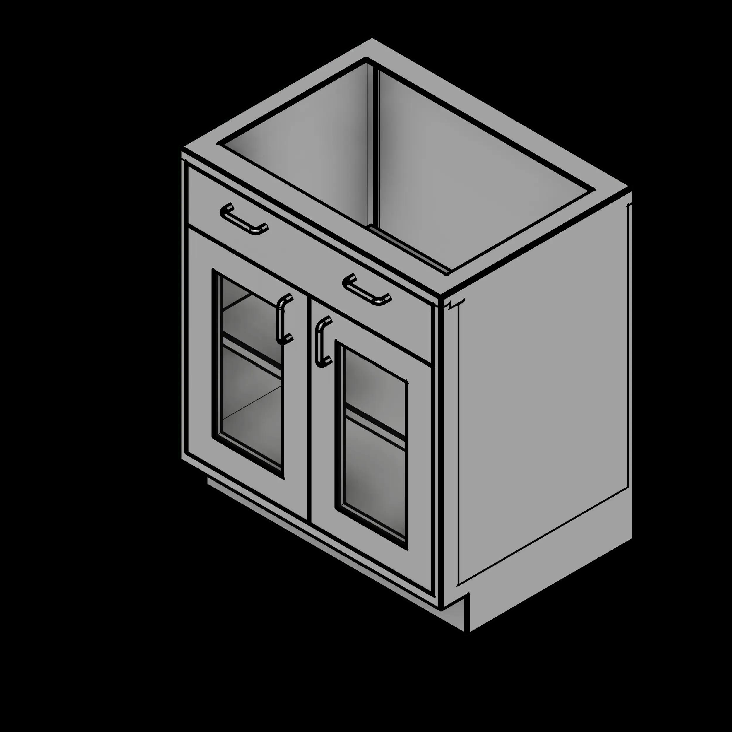  SSG Cabinet Base 2 Door 1 Drawer SST Glass Doors