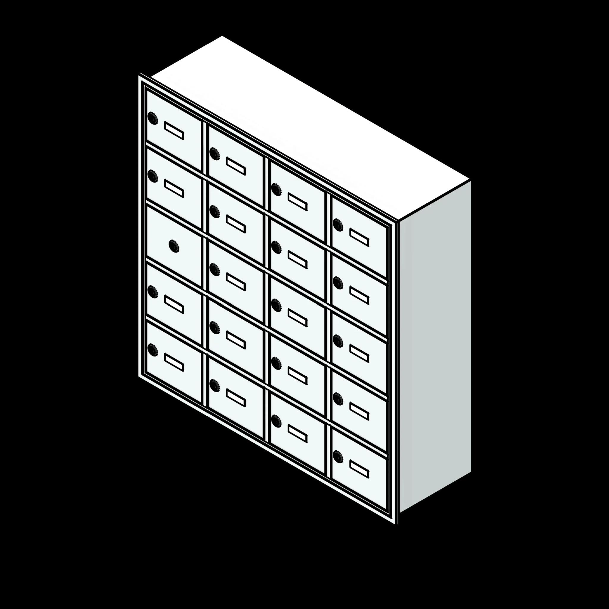 SSG Locker Recessed Cell Phone PCS 19x15x8 20 Openings Keyed Locks