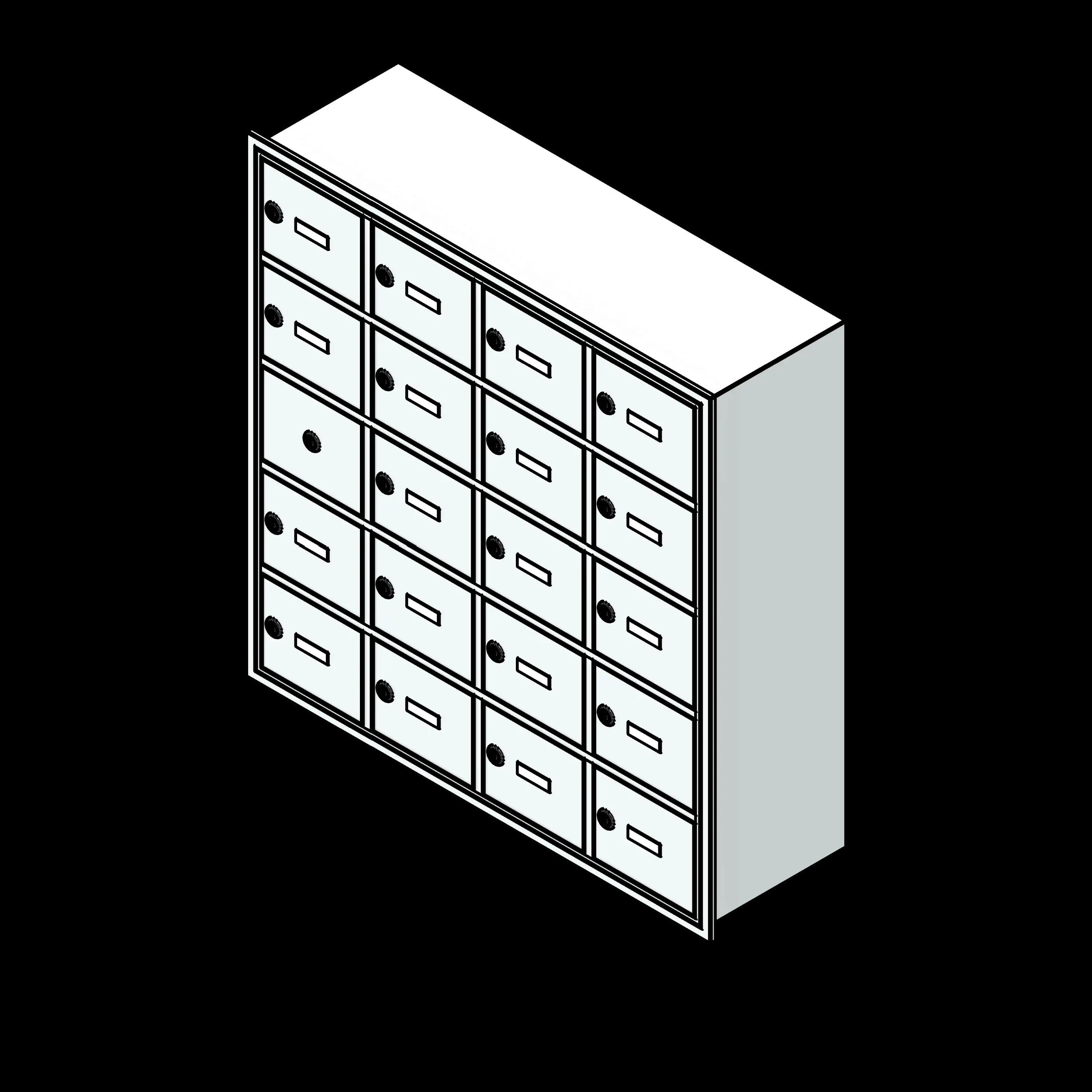 SSG Locker Recessed Cell Phone PCS 19x15x8 20 Openings Keyed Locks