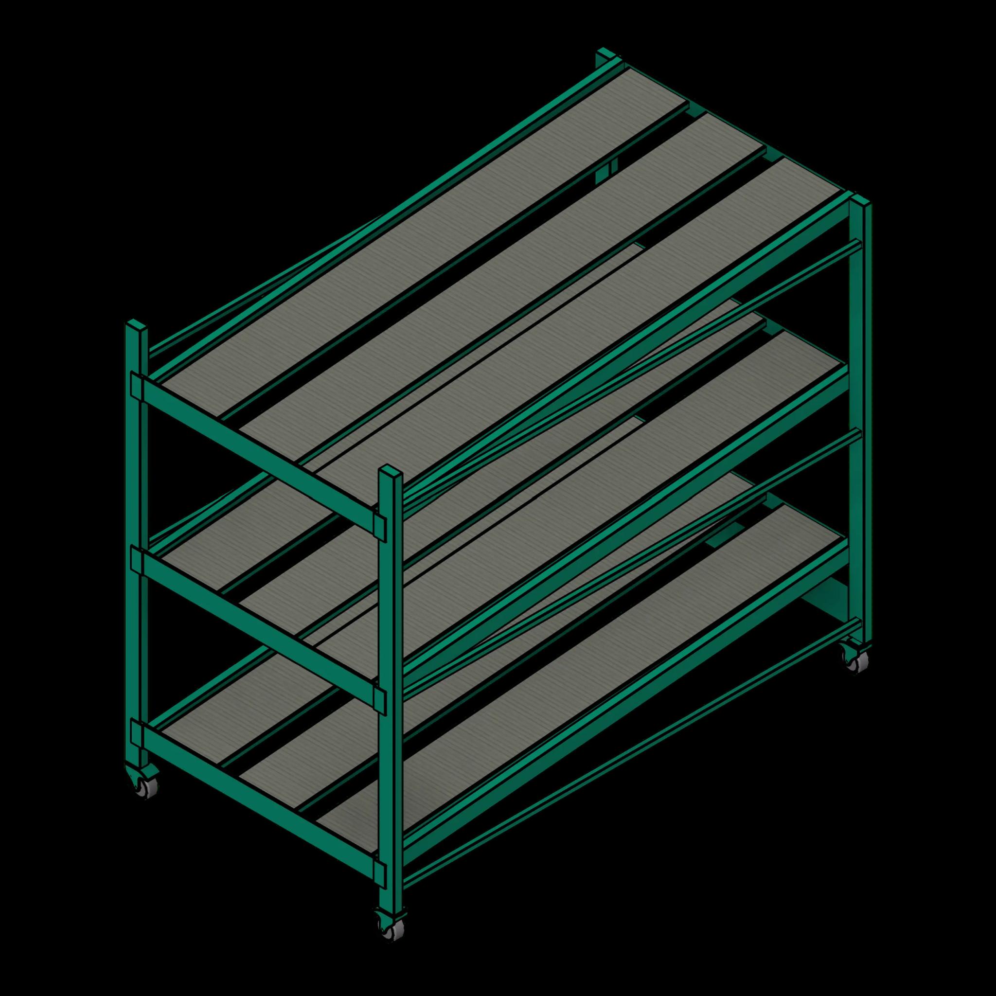 SSG Shelving Gravity Rollers PCS 48x96x76 3 Shelves Casters