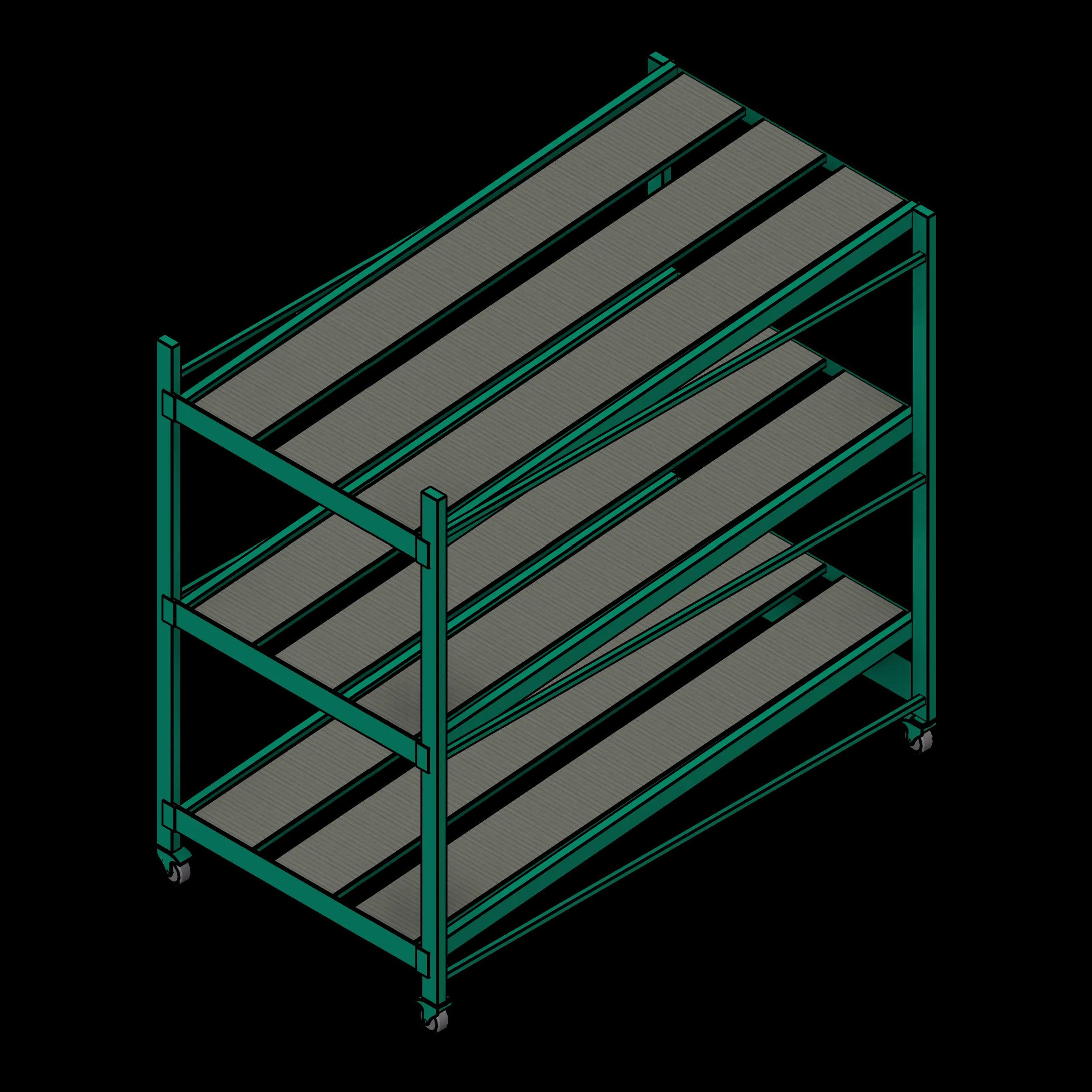 SSG Shelving Gravity Rollers PCS 48x96x76 3 Shelves Casters