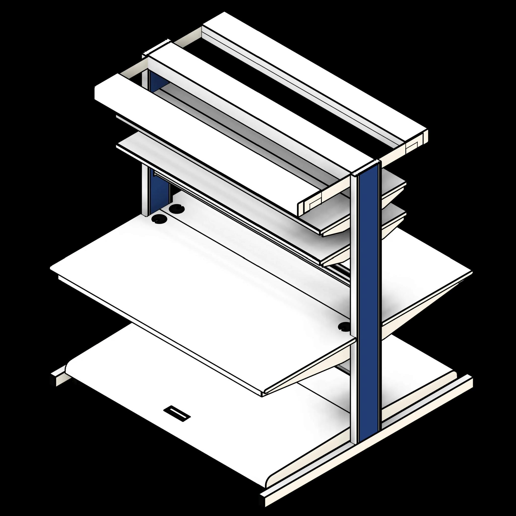 SSG Workstation Lab PCS Double Sided 2 Shelves Chase Overhead Light Bin Bar Undercounter Storage