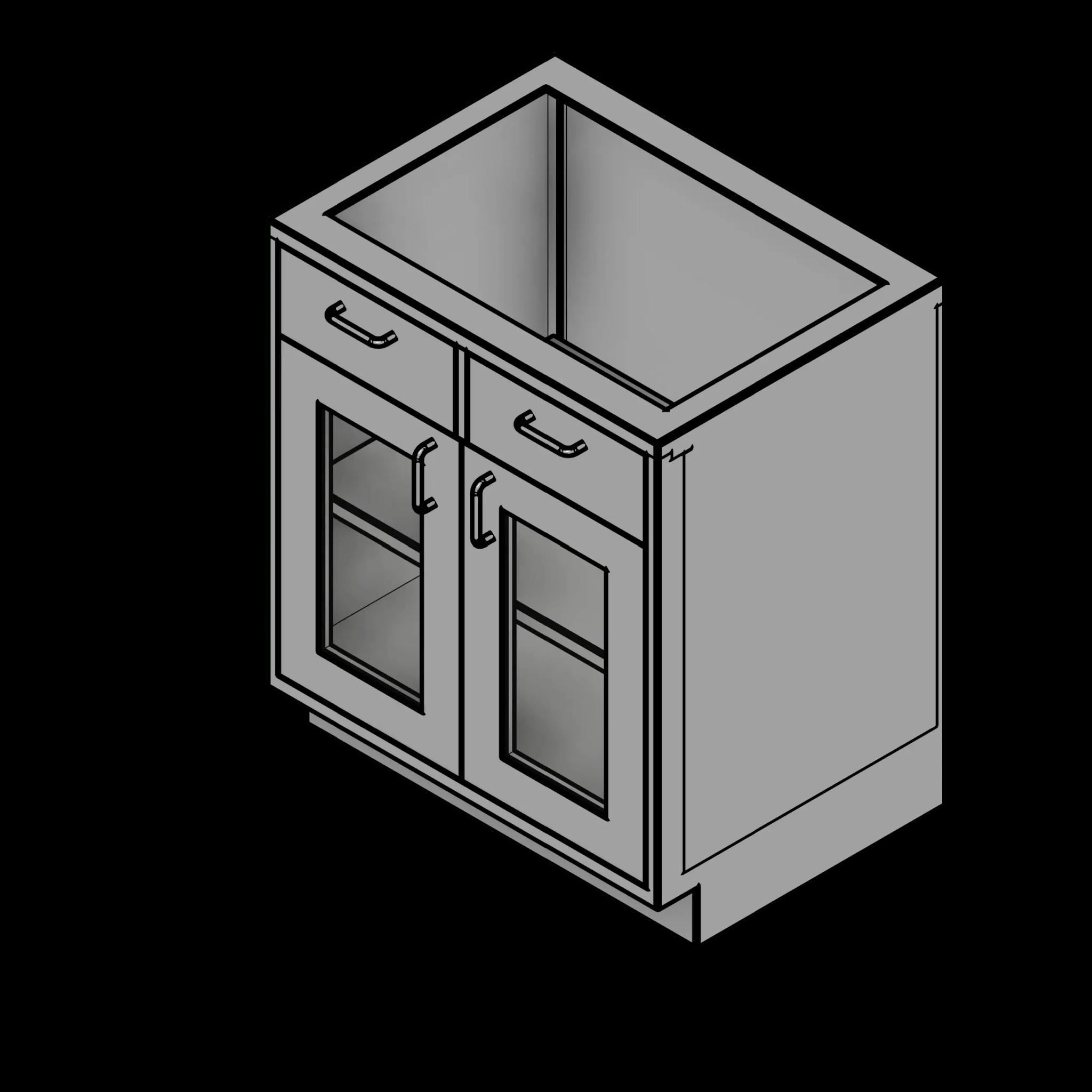  SSG Cabinet Base 2 Door 2 Drawer SST Glass Doors