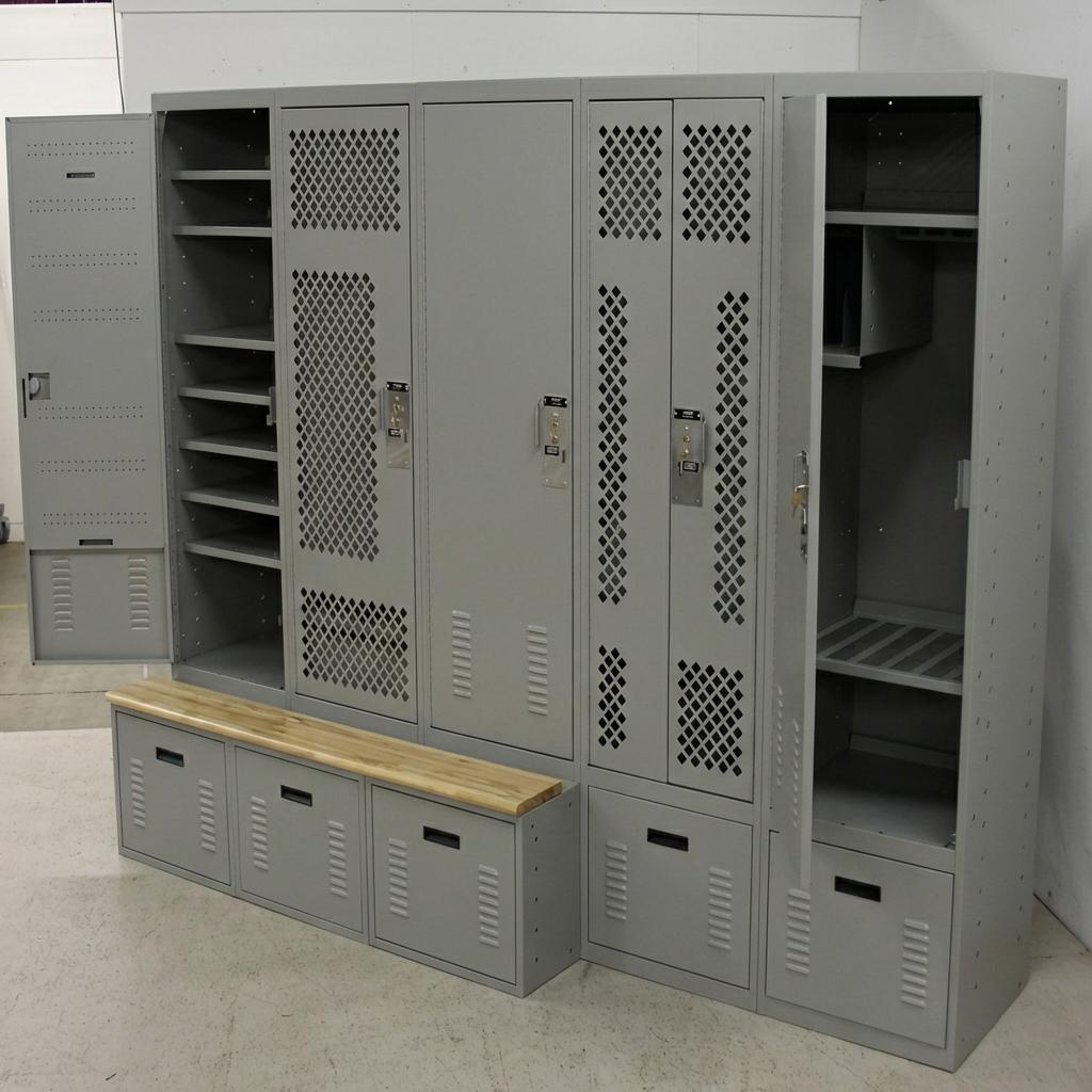  SSG-police-officer-gear-locker-room-bench-single-double-door-solid-mesh-diamond-drawer-boots-s