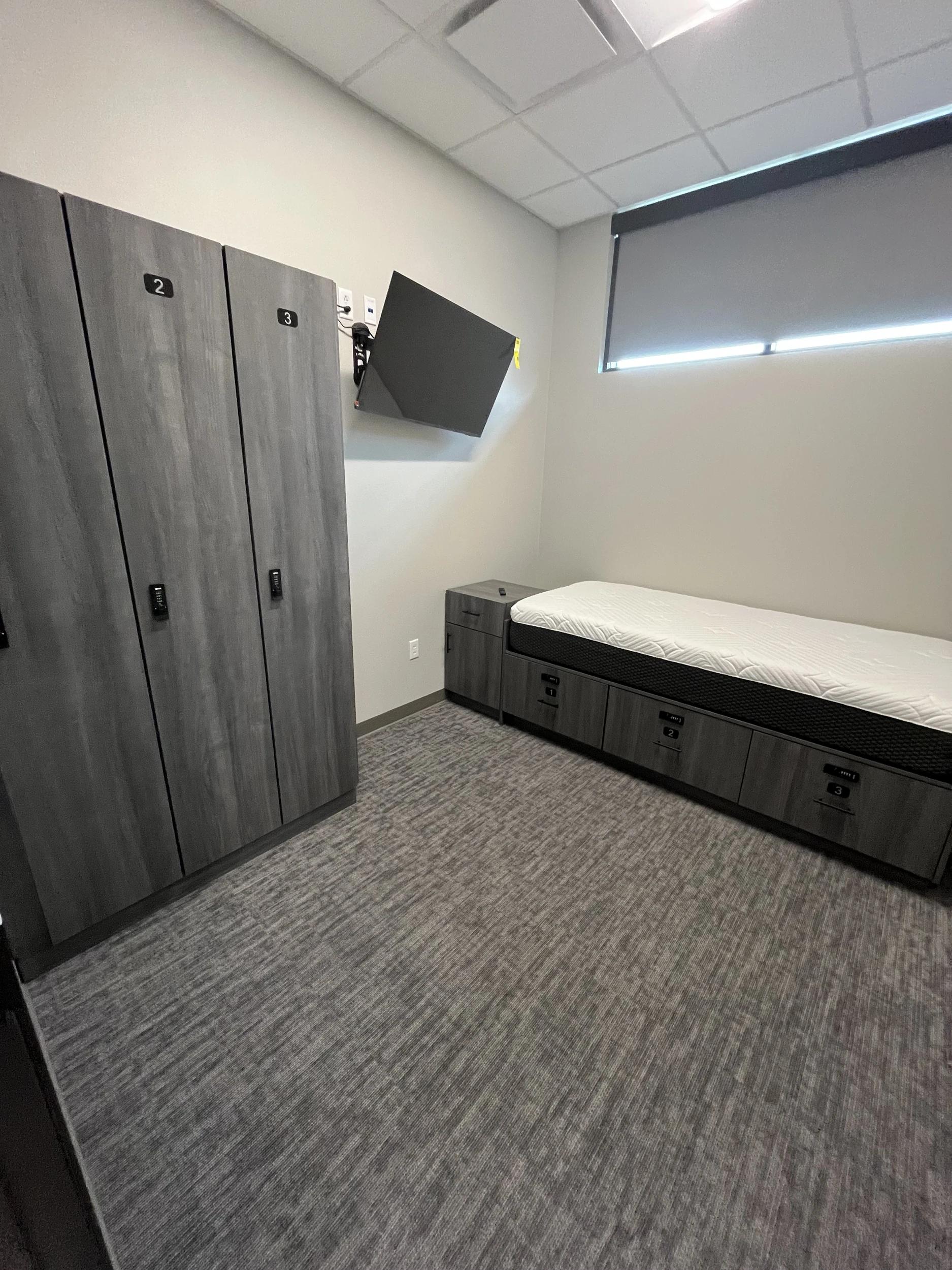 Laminate bed in a fire station dorm in Plains, Texas.