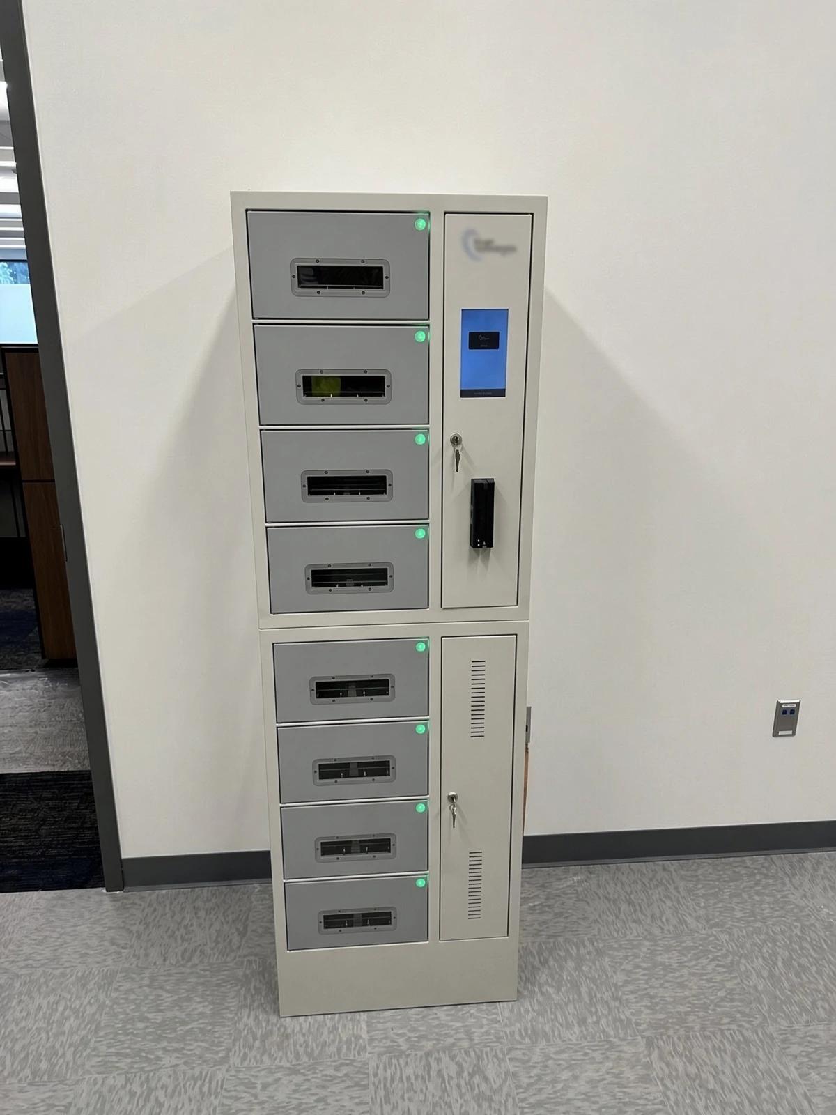 Metal electronics charging locker used for evidence storage in Puyallup, Washington.