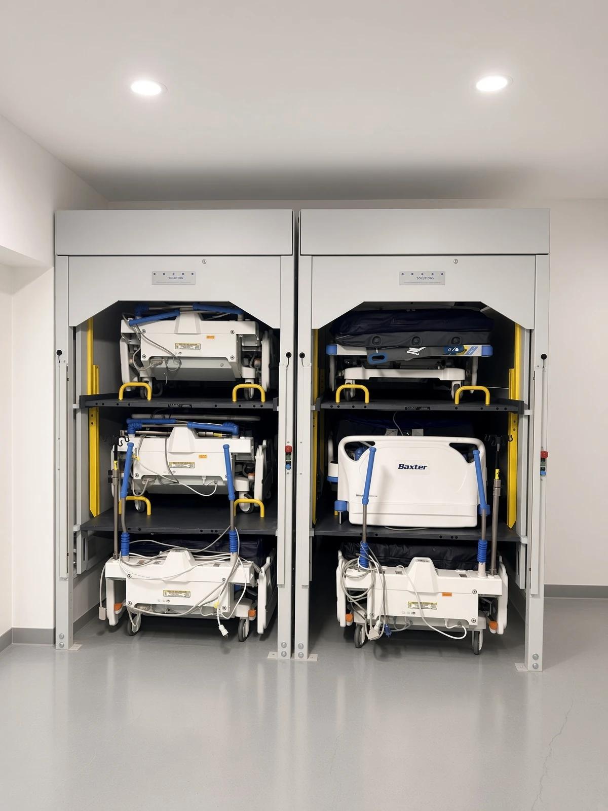 Side-loading hospital bed stacker at Legacy Children's Medical Center in Plano, Texas.