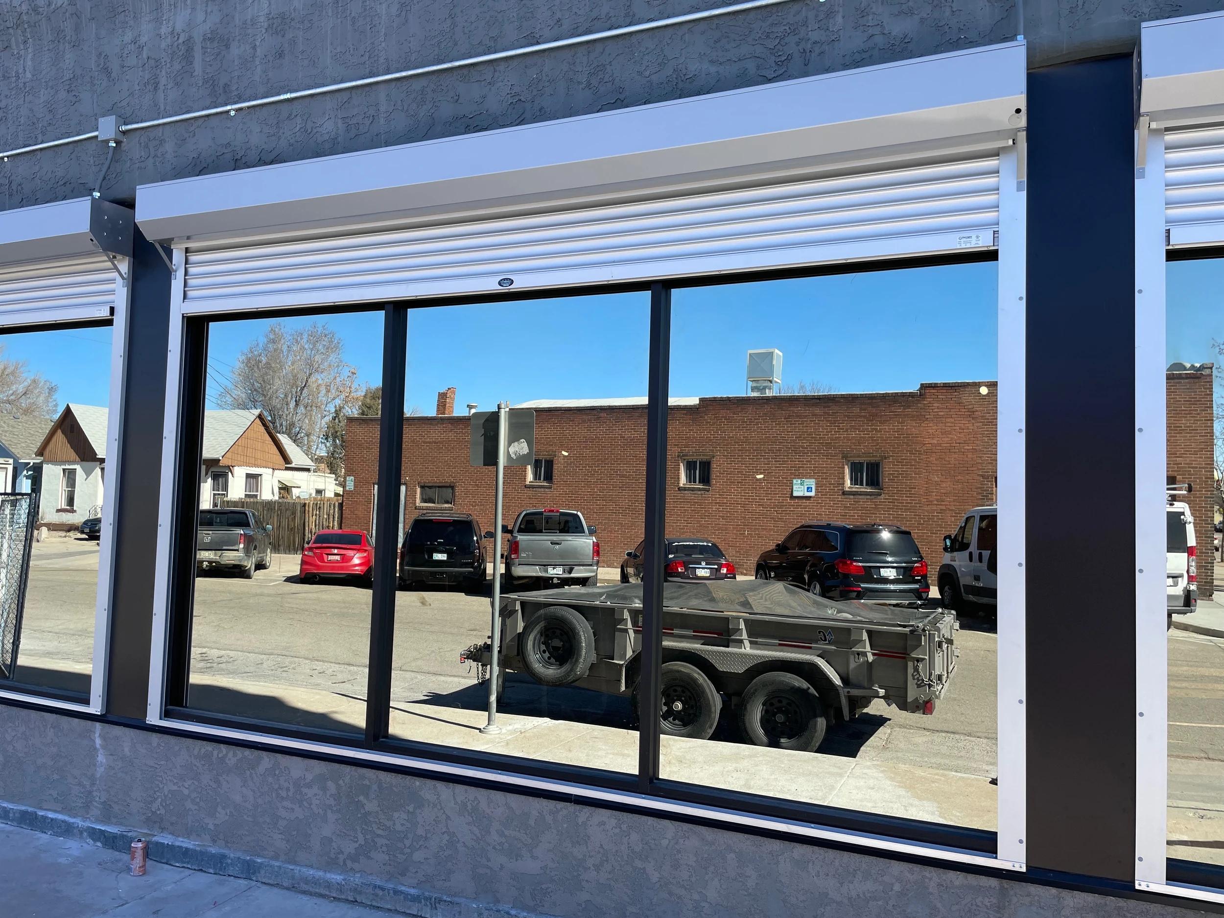 Outdoor security shutter for protecting exterior openings.