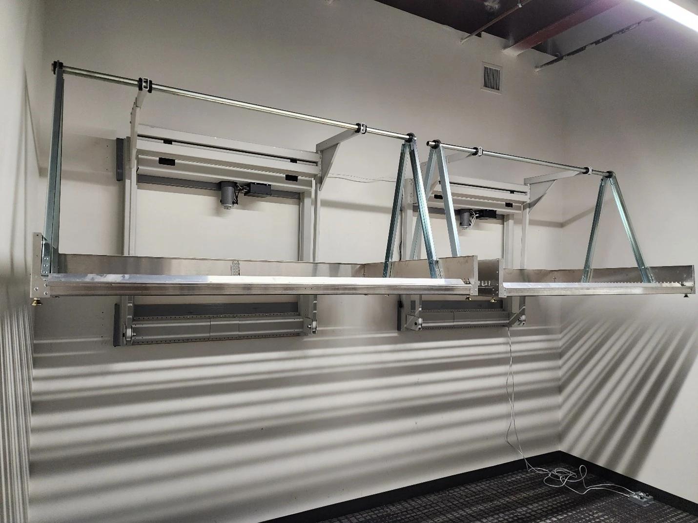 Wall-mounted wheelchair racks at Sacramento City College