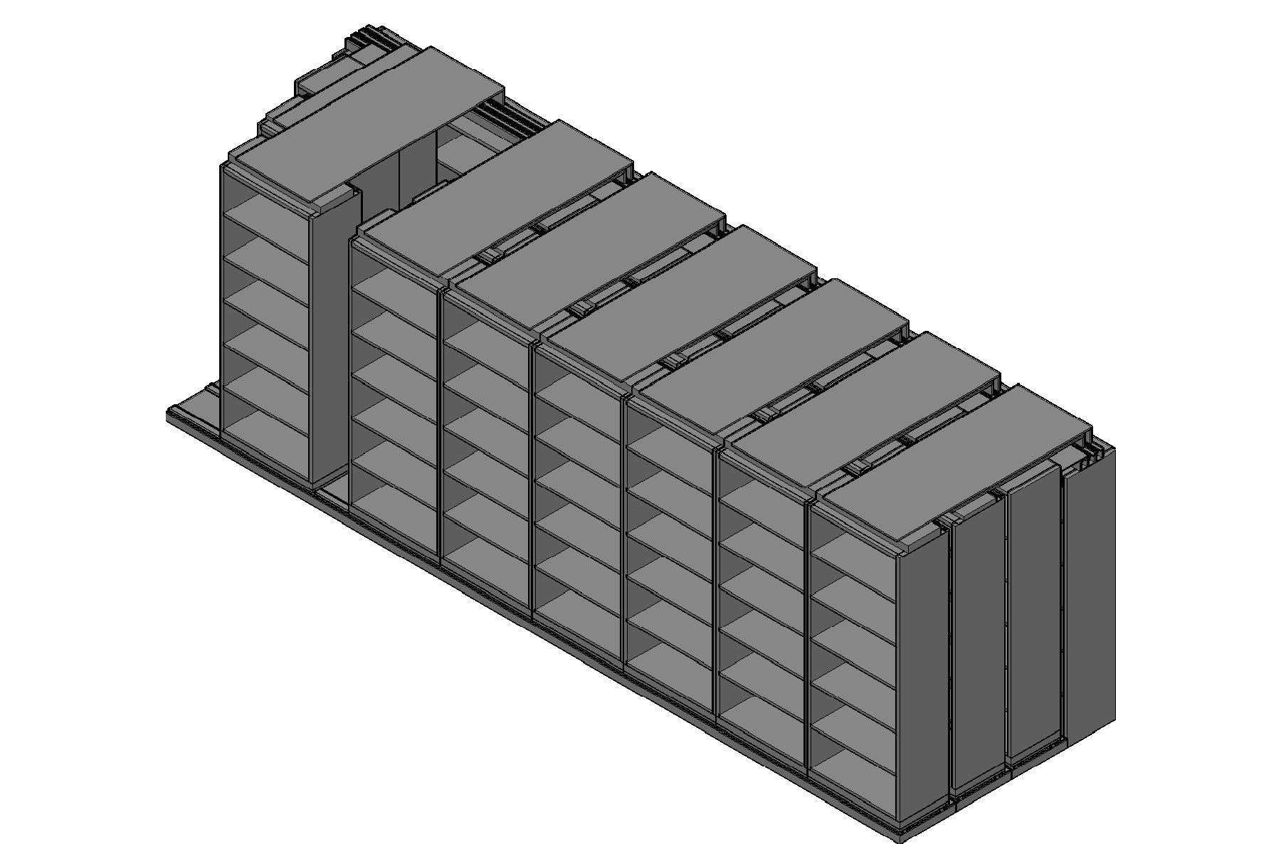 Box Size Sliding Shelves - 4 Rows Deep - 6 Levels - (30" x 16" Shelves) - 244" Total Width