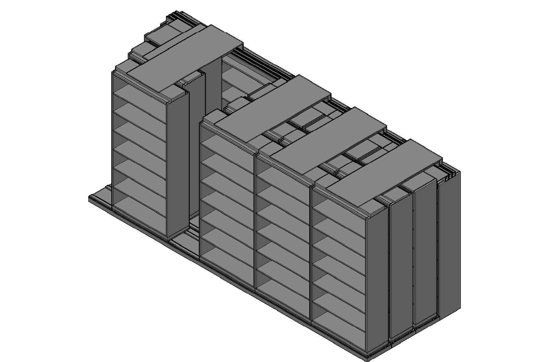 Box Size Sliding Shelves - 4 Rows Deep - 7 Levels - (42" x 16" Shelves) - 214" Total Width