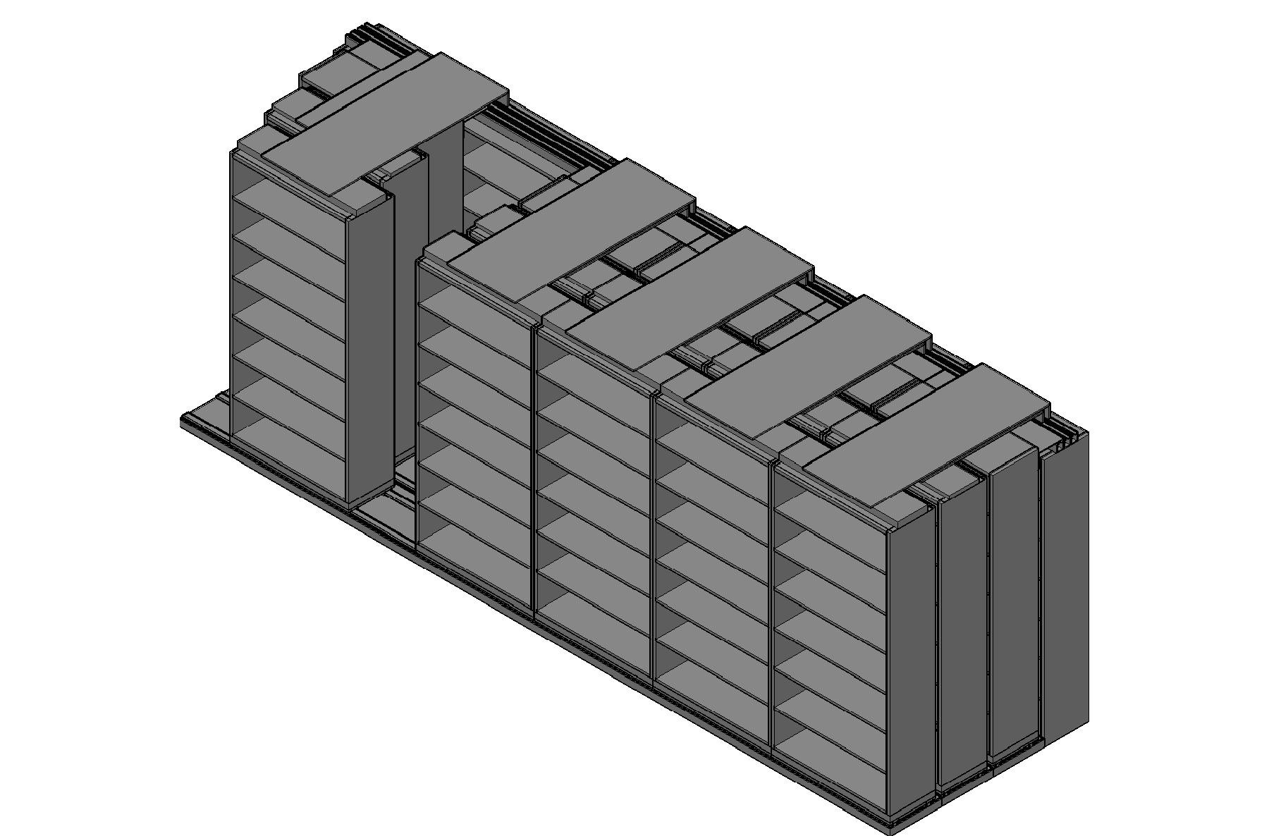 Box Size Sliding Shelves - 4 Rows Deep - 7 Levels - (42" x 16" Shelves) - 256" Total Width