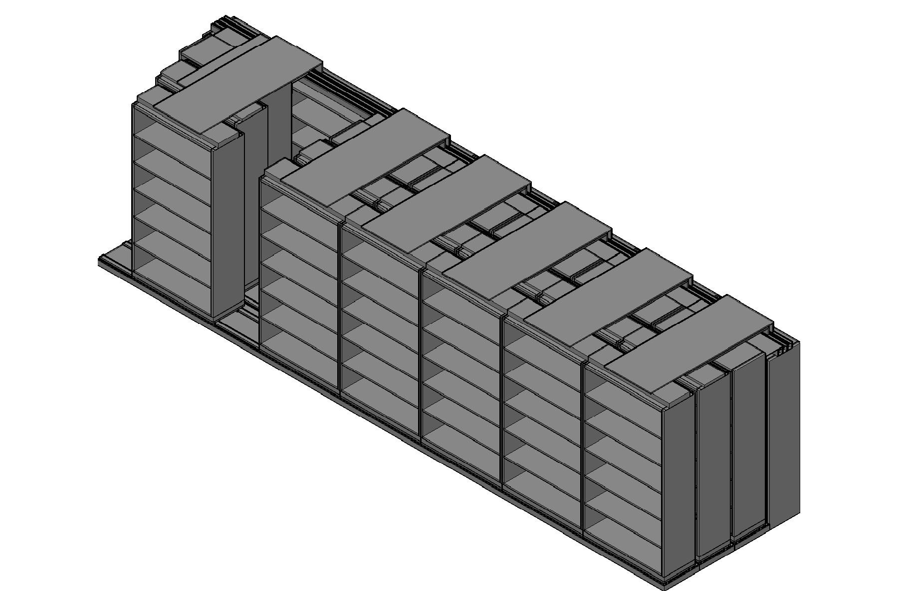 Box Size Sliding Shelves - 4 Rows Deep - 6 Levels - (42" x 16" Shelves) - 298" Total Width