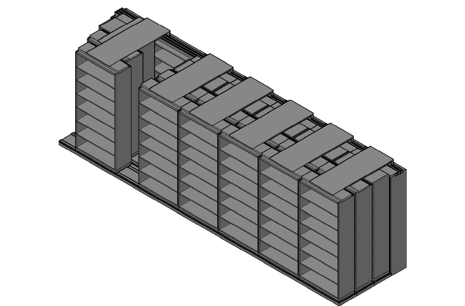 Box Size Sliding Shelves - 4 Rows Deep - 7 Levels - (42" x 16" Shelves) - 298" Total Width