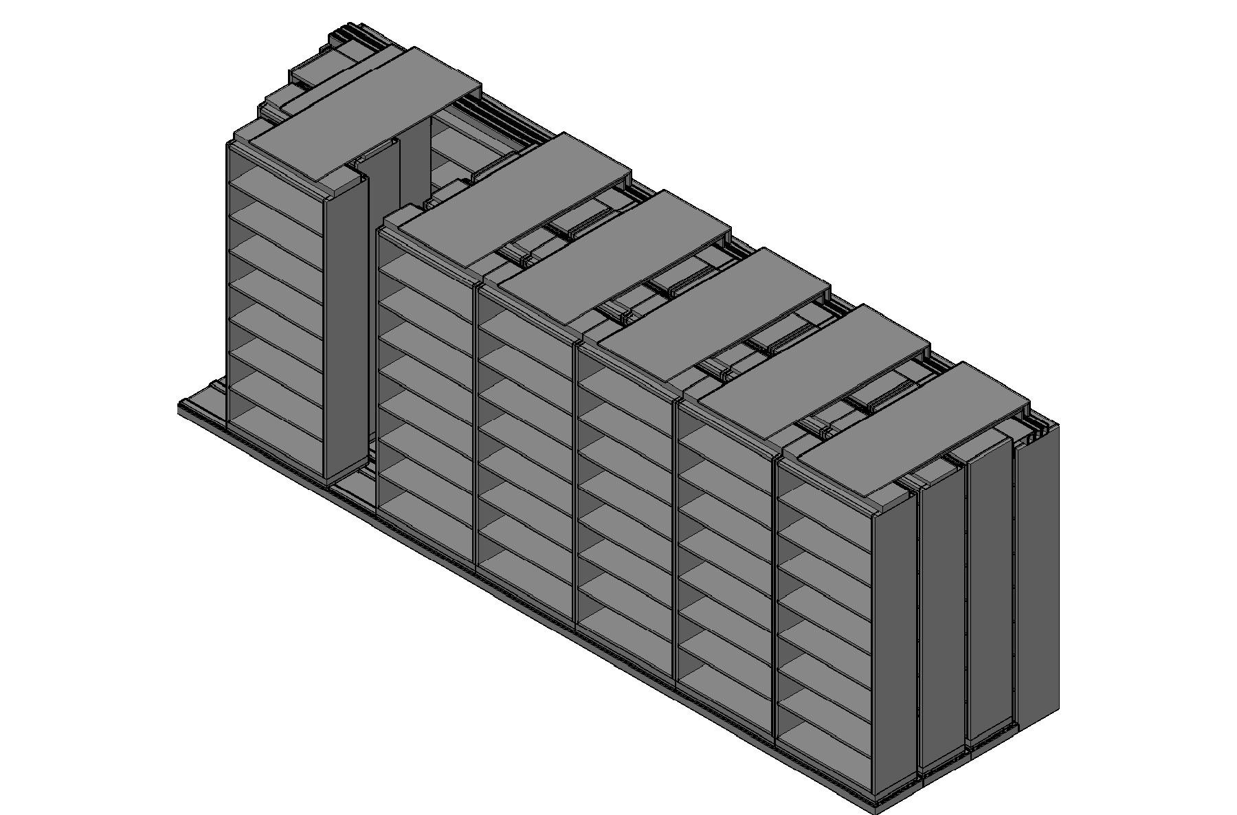 Legal Size Sliding Shelves - 4 Rows Deep - 8 Levels - (36" x 15" Shelves) - 256" Total Width