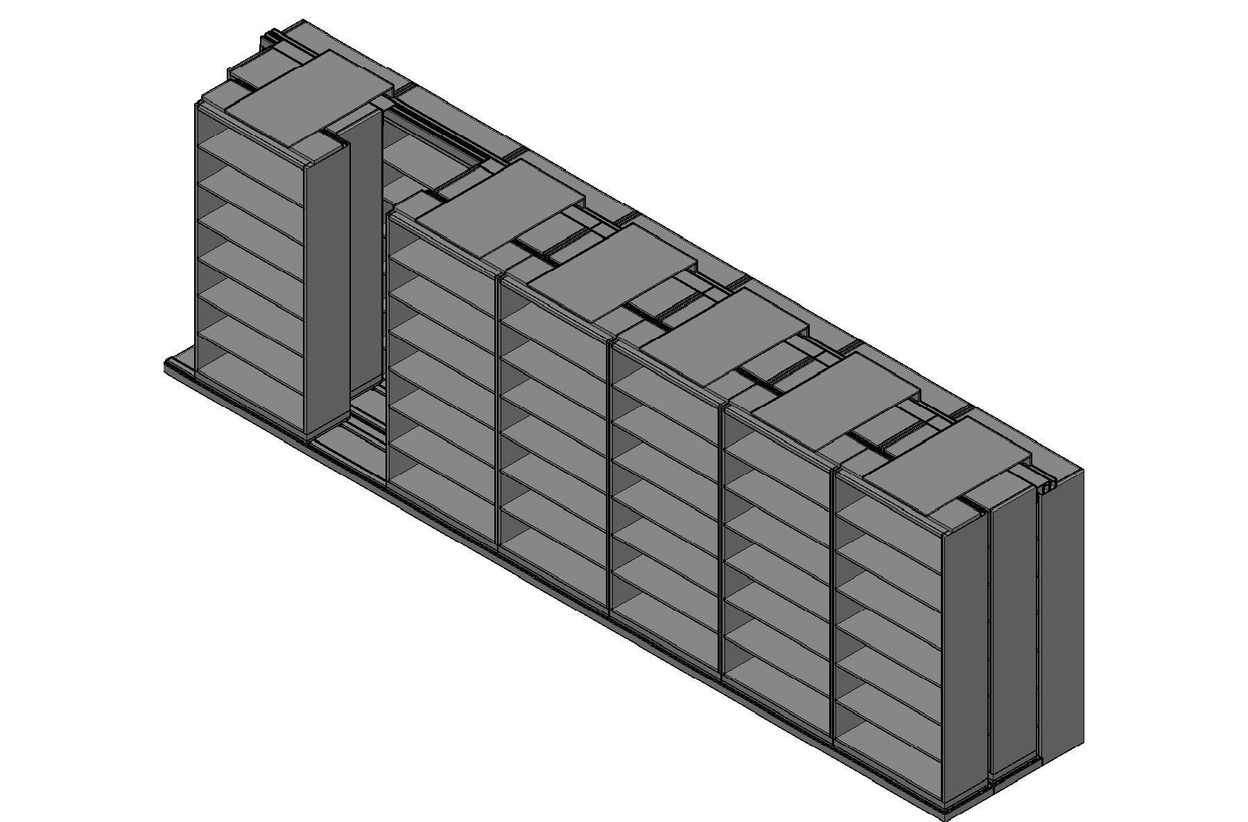 Box Size Sliding Shelves - 3 Rows Deep - 7 Levels - (42" x 16" Shelves) - 298" Total Width