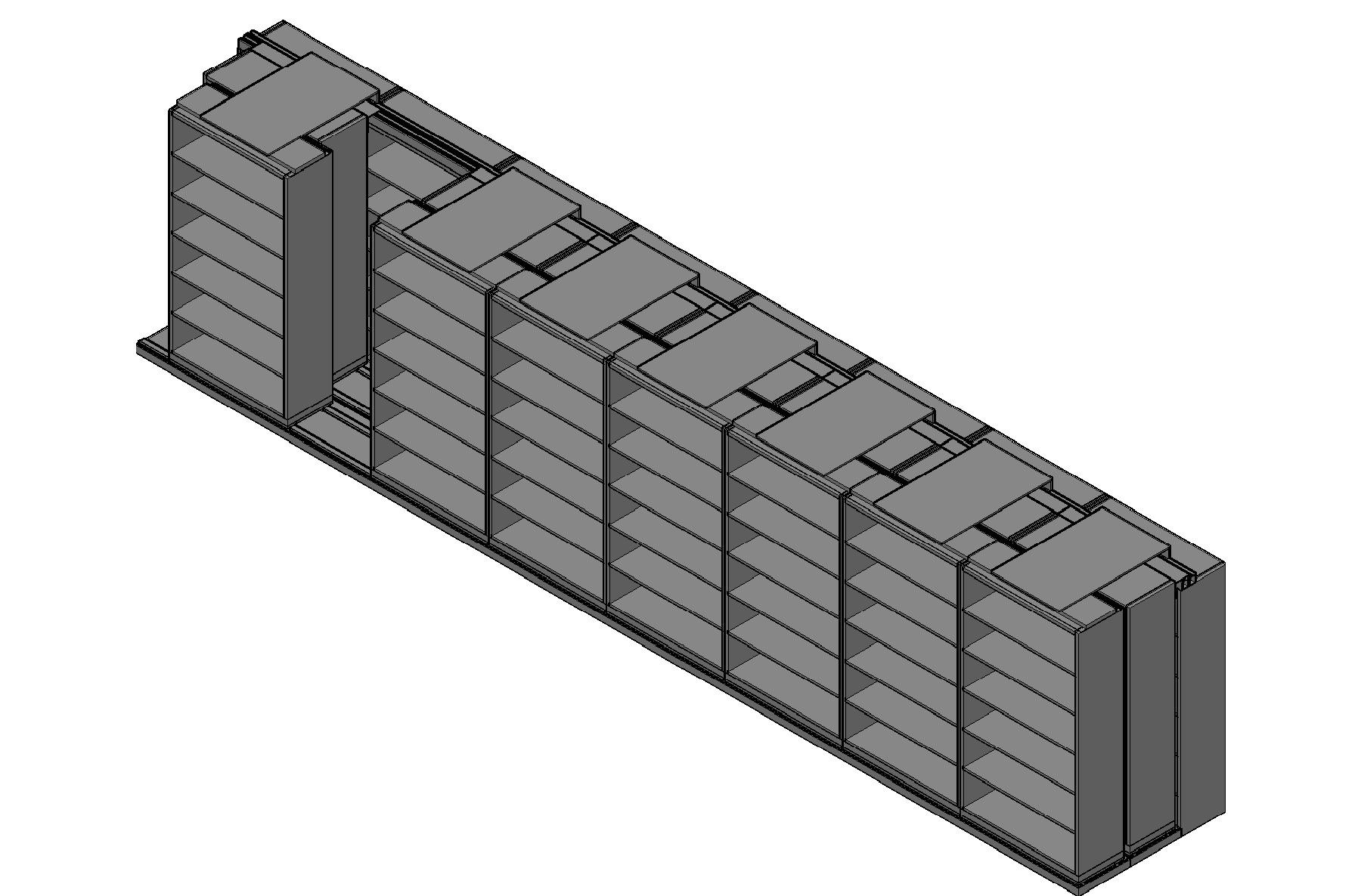 Box Size Sliding Shelves - 3 Rows Deep - 6 Levels - (42" x 16" Shelves) - 340" Total Width