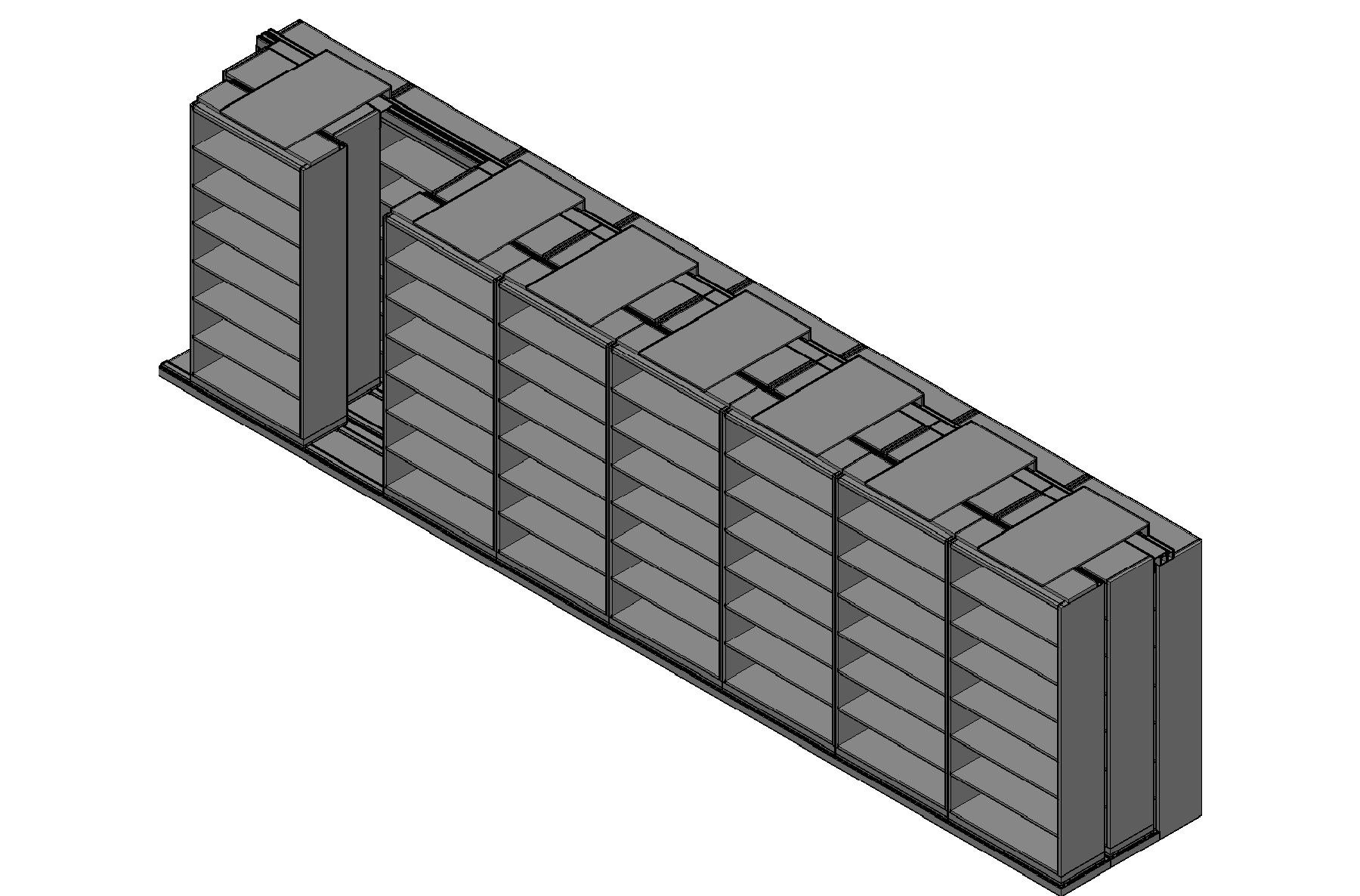 Box Size Sliding Shelves - 3 Rows Deep - 7 Levels - (42" x 16" Shelves) - 340" Total Width
