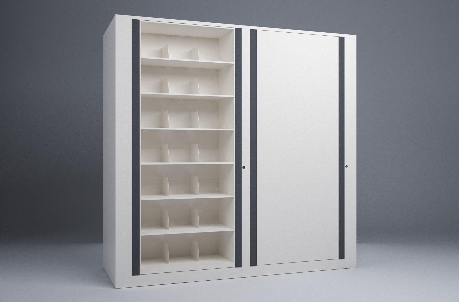 Legal-2 Cabinets-7 Tier-Shelves Steel Rotary File