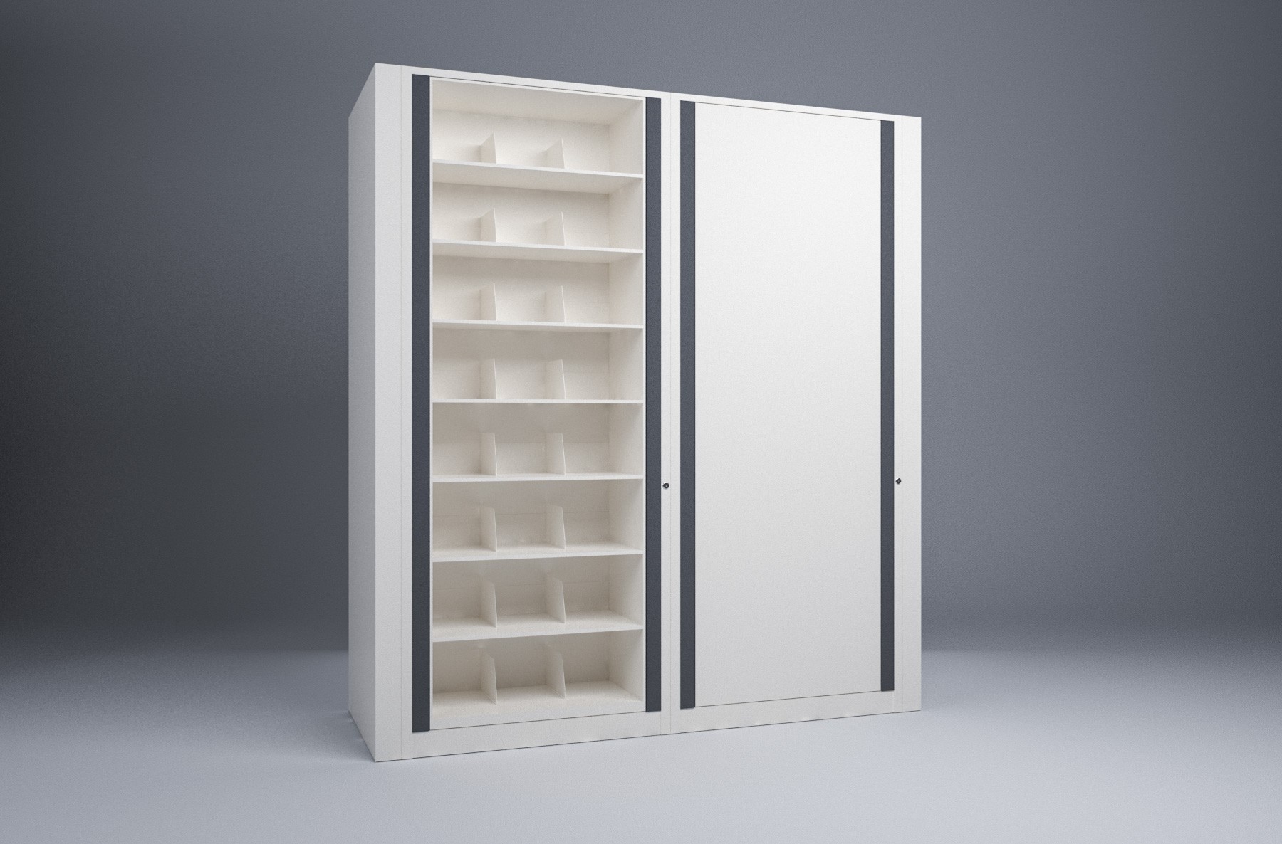 Legal-2 Cabinets-8 Tier-Shelves Steel Rotary File