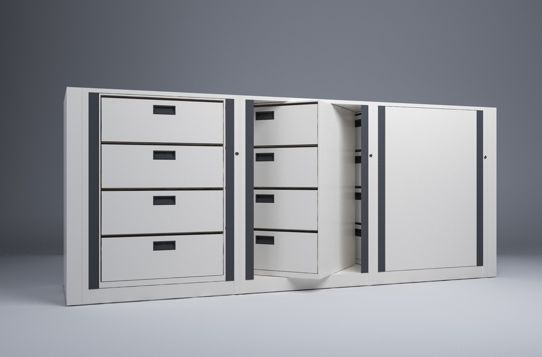Legal-3 Cabinets-4 Tier-Drawers Steel Rotary File