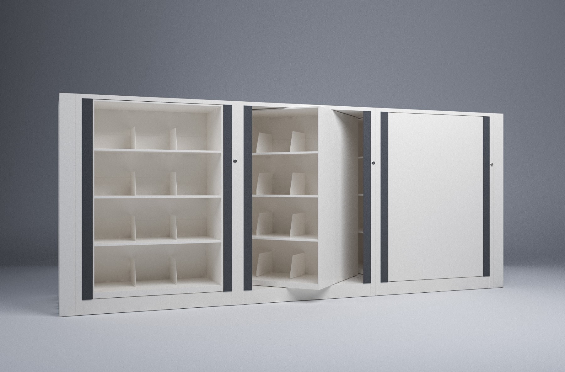 Legal-3 Cabinets-4 Tier-Shelves Steel Rotary File