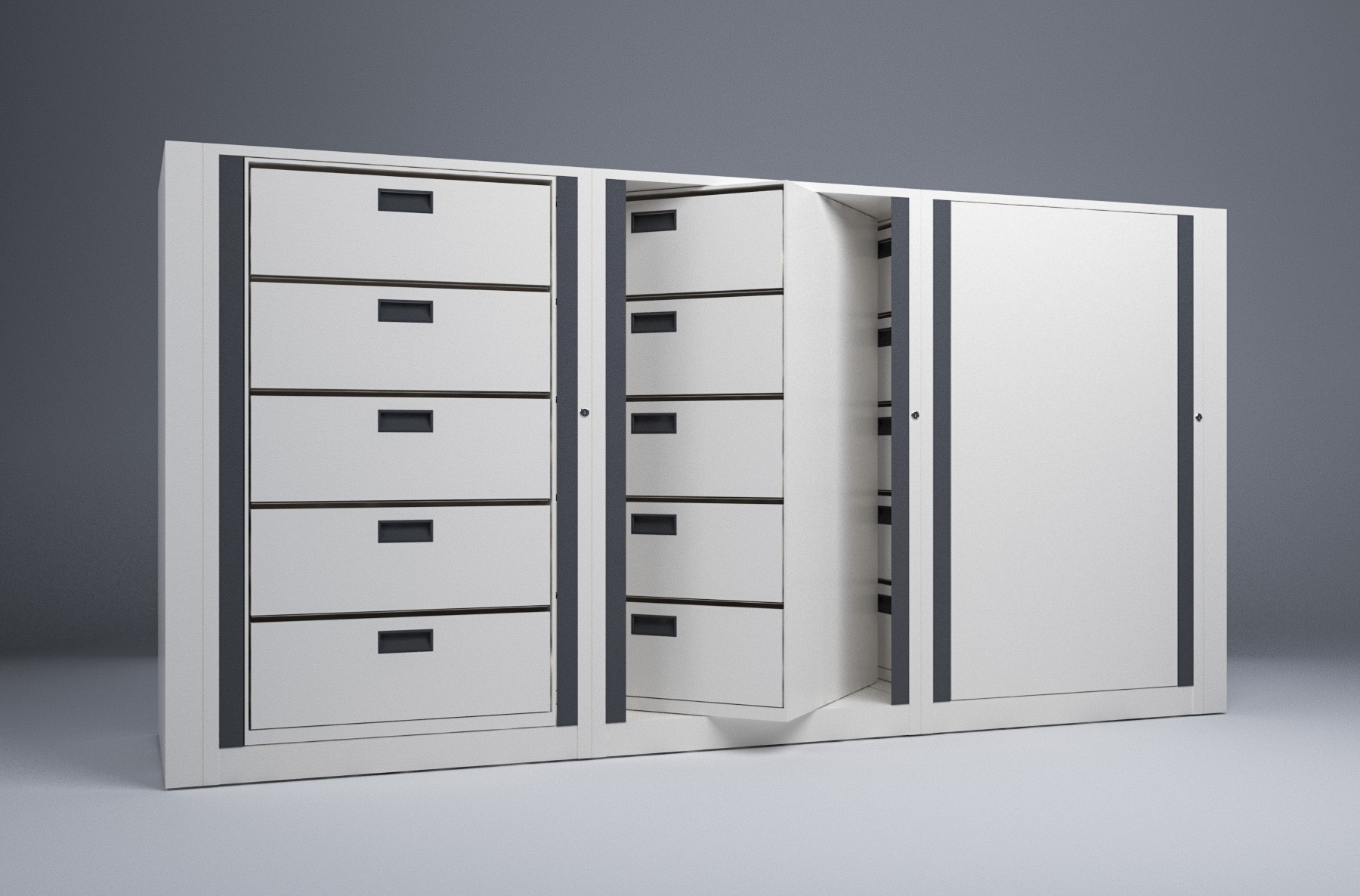 Legal-3 Cabinets-5 Tier-Drawers Steel Rotary File