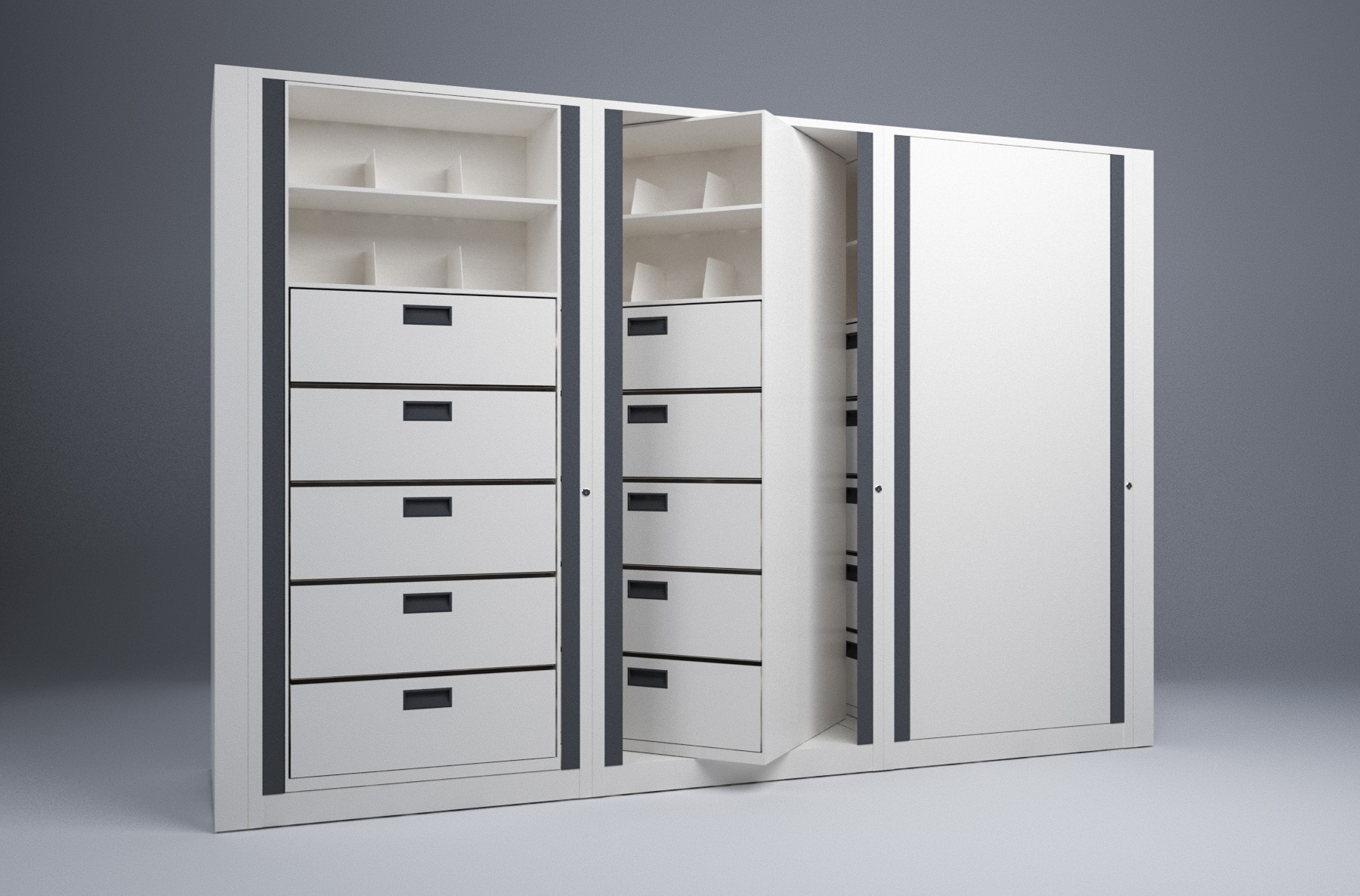 Legal-3 Cabinets-7 Tier-Drawers Steel Rotary File