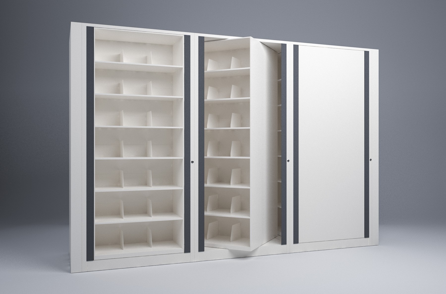 Legal-3 Cabinets-7 Tier-Shelves Steel Rotary File