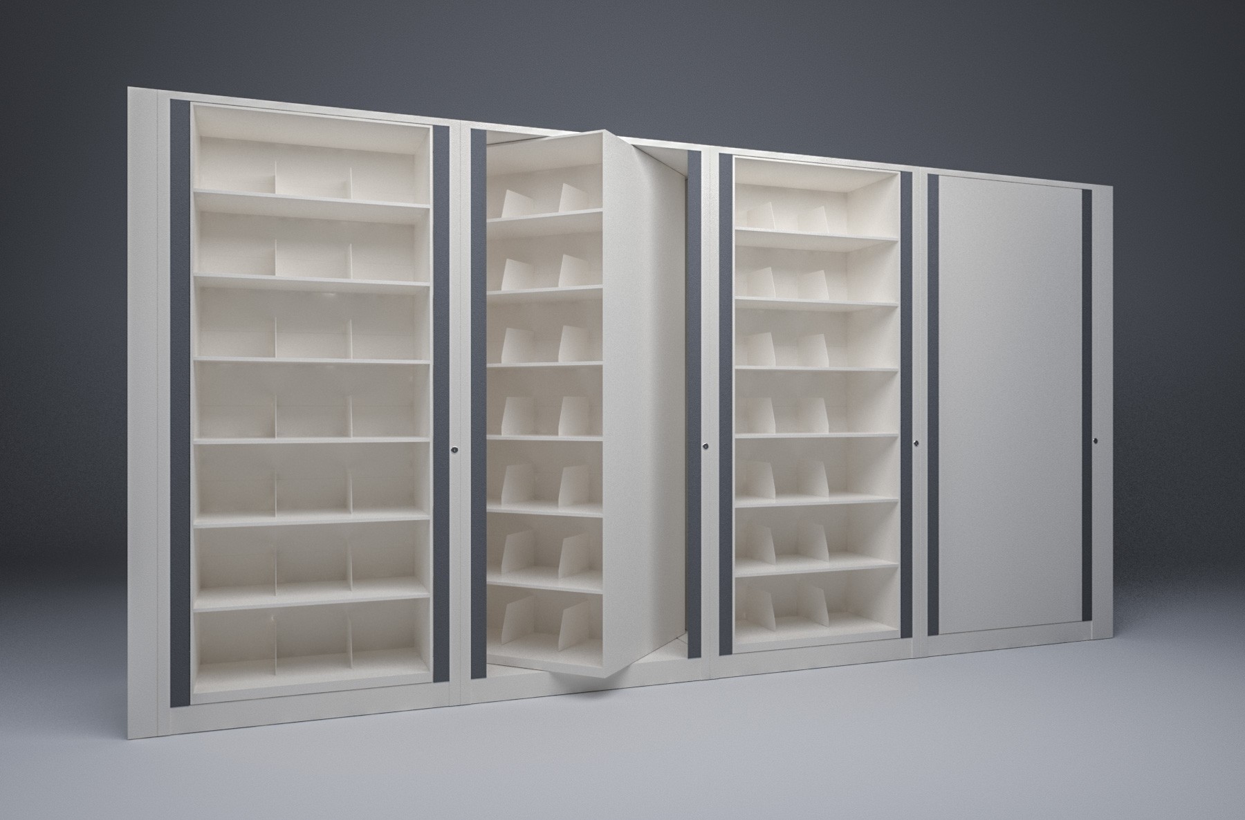 Legal-4 Cabinets-7 Tier-Shelves Steel Rotary File