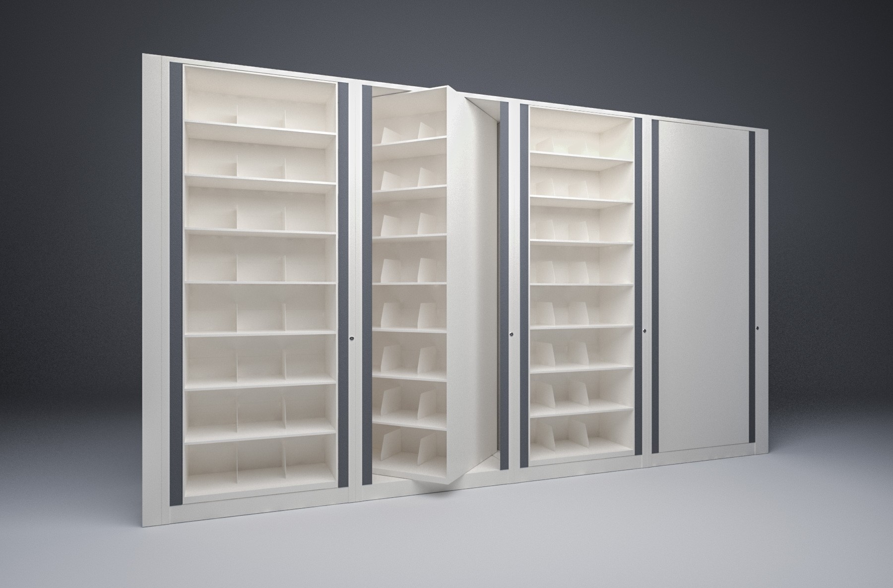 Legal-4 Cabinets-8 Tier-Shelves Steel Rotary File