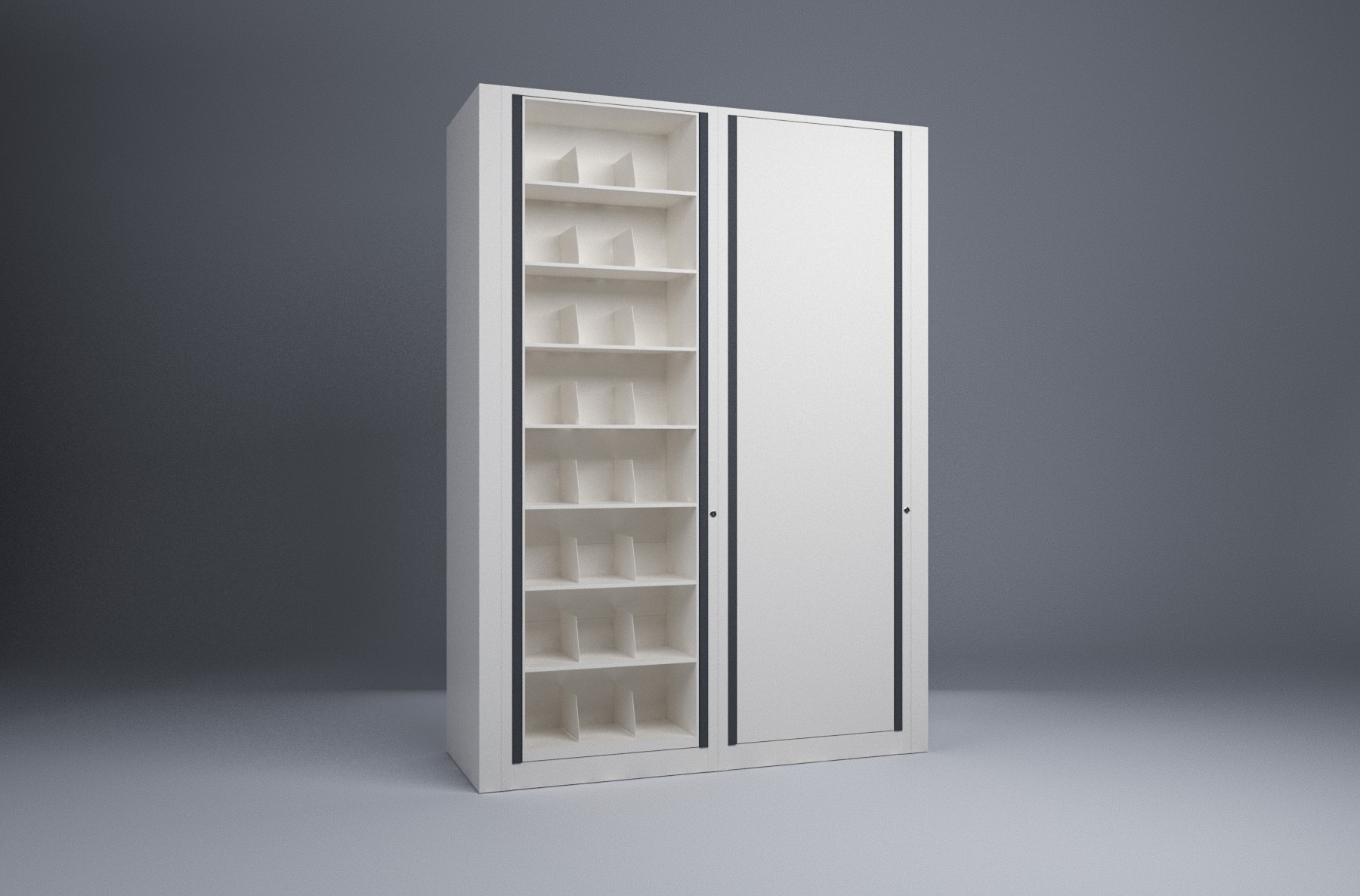 Letter-2 Cabinets-8 Tier-Shelves Steel Rotary File