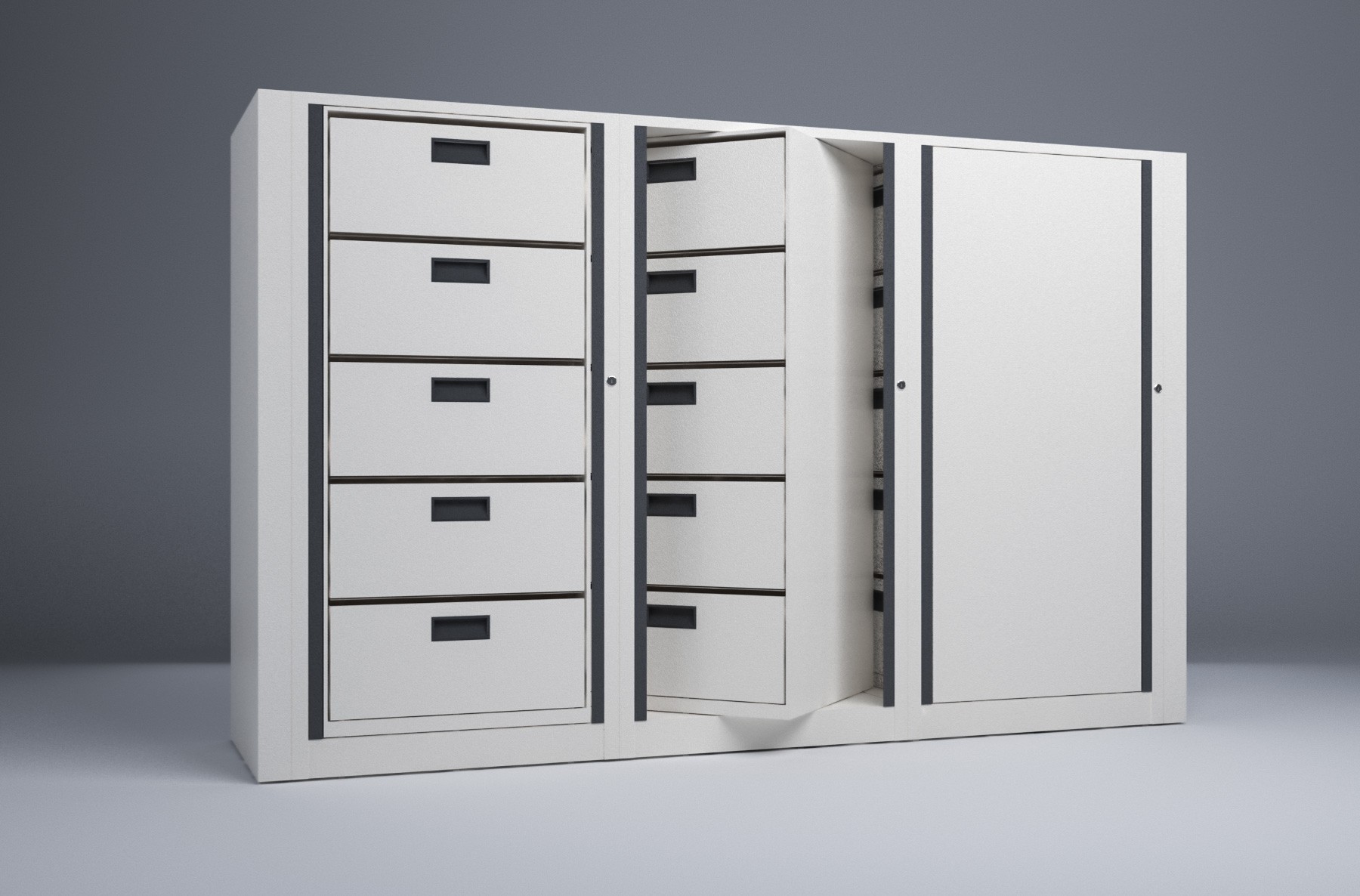 Letter-3 Cabinets-5 Tier-Drawers Steel Rotary File