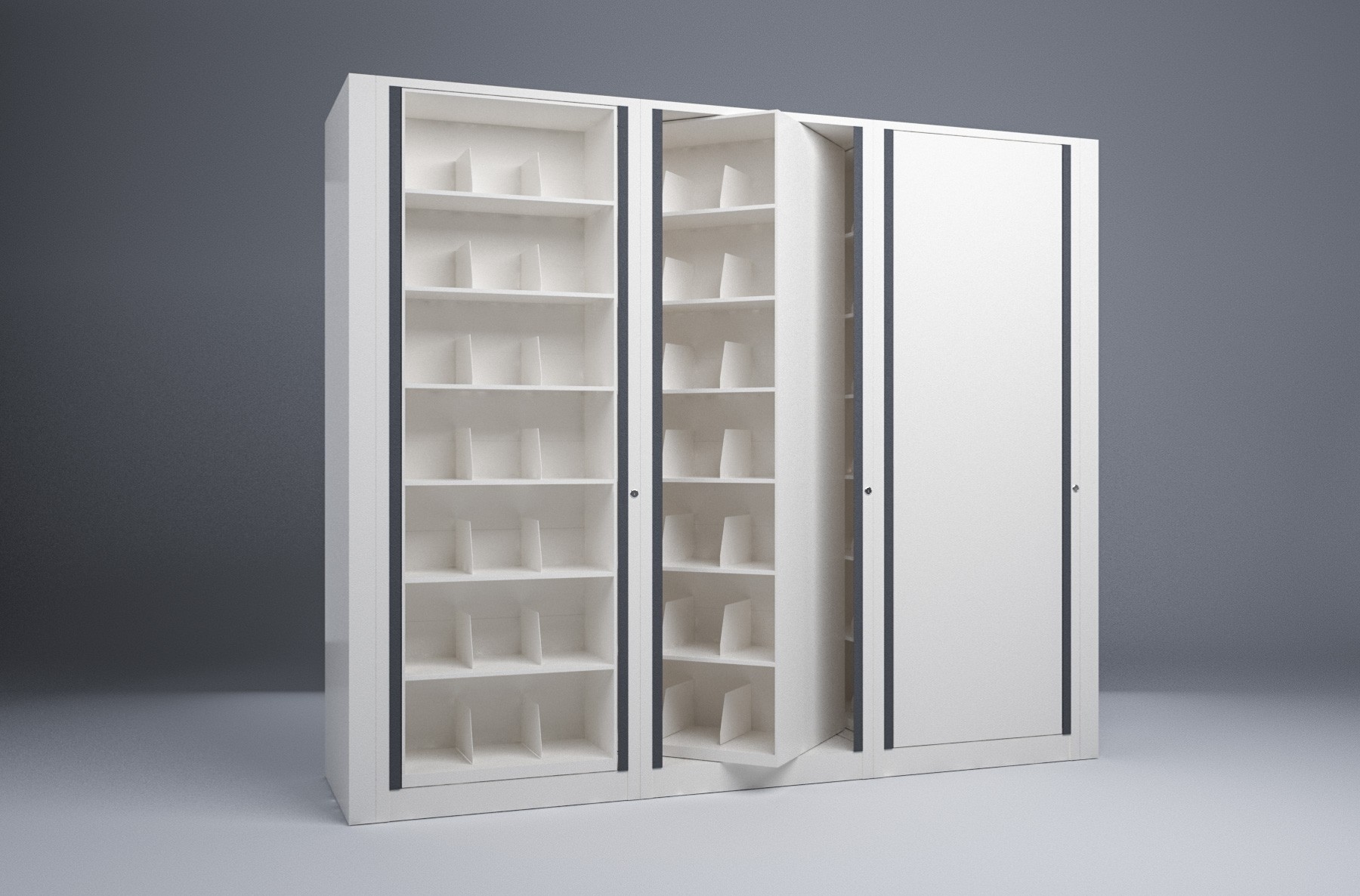 Letter-3 Cabinets-7 Tier-Shelves Steel Rotary File