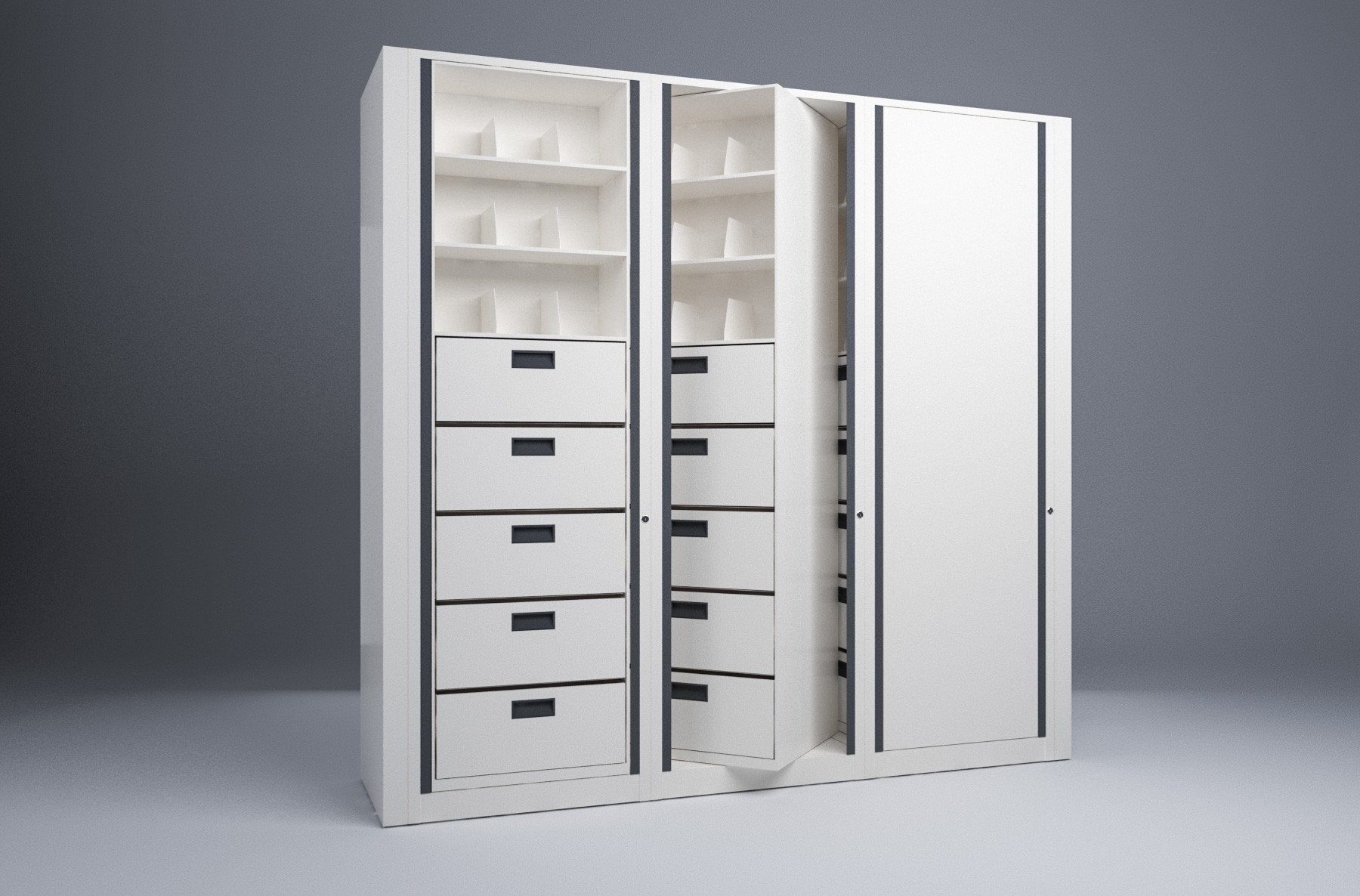 Letter-3 Cabinets-8 Tier-Drawers Steel Rotary File