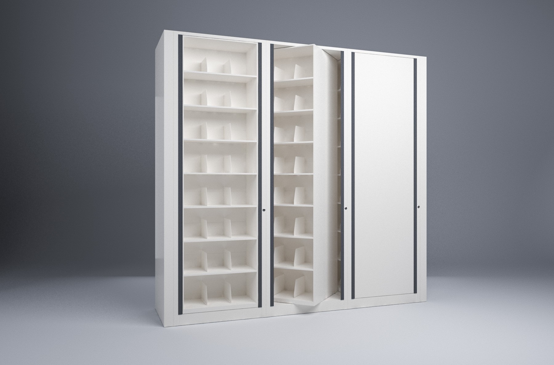 Letter-3 Cabinets-8 Tier-Shelves Steel Rotary File