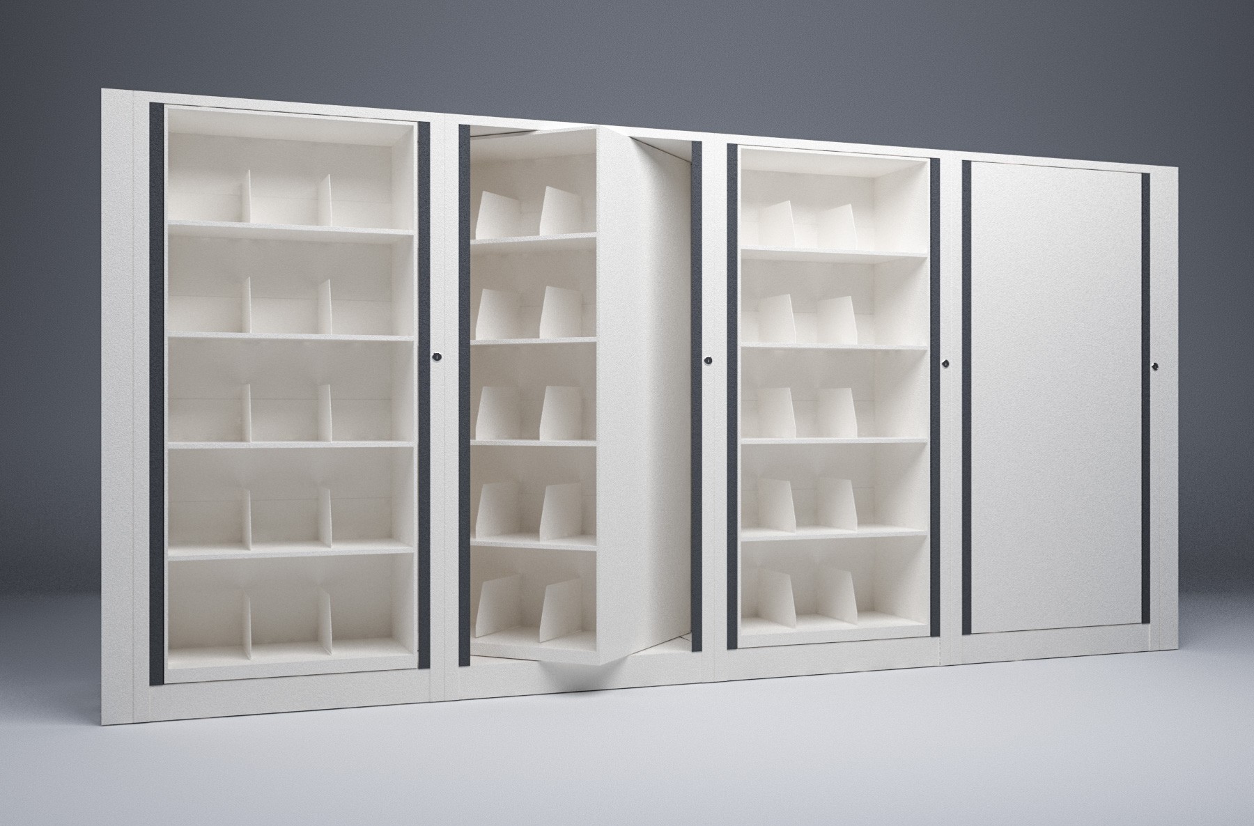 Letter-4 Cabinets-5 Tier-Shelves Steel Rotary File
