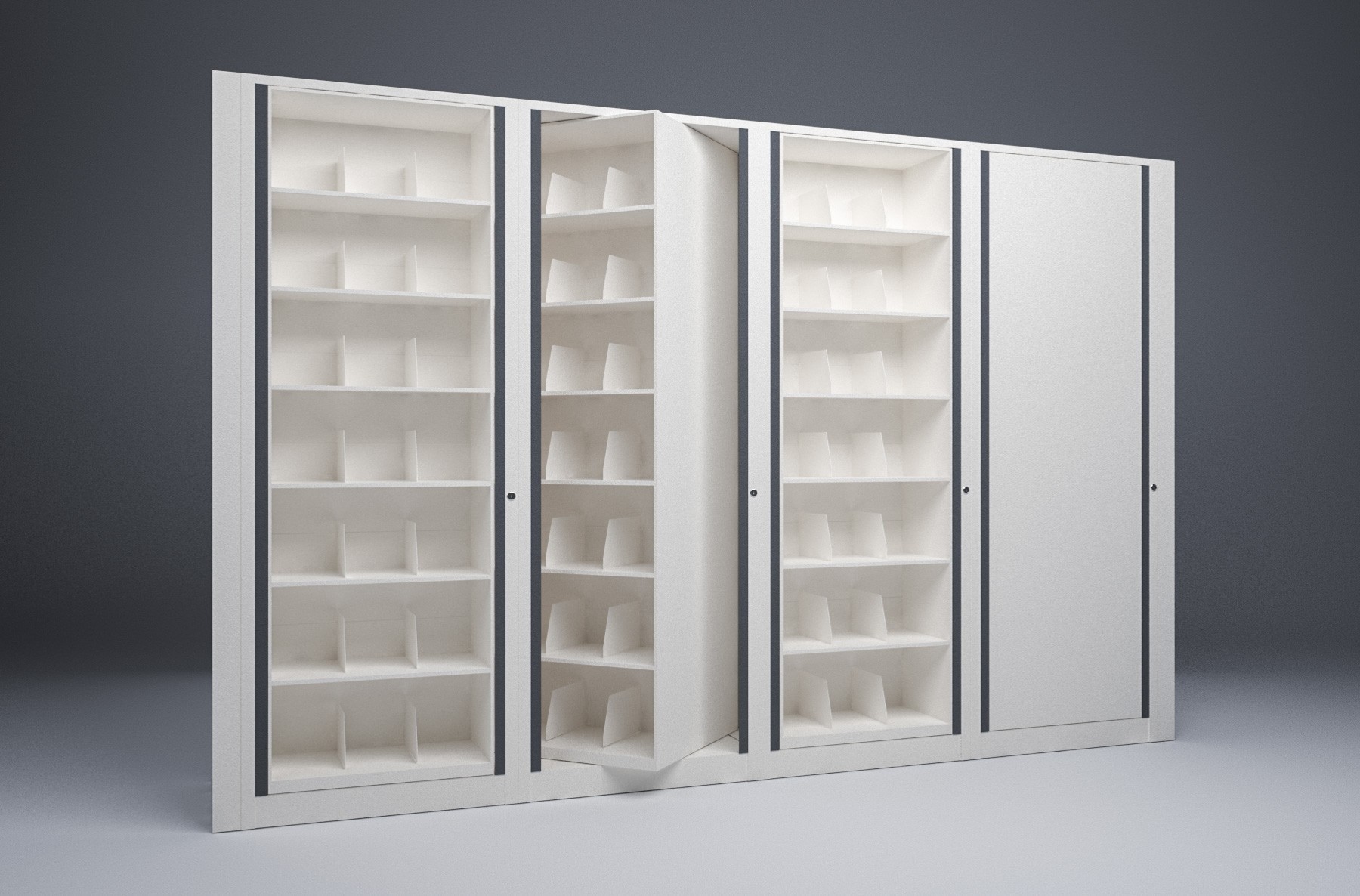 Letter-4 Cabinets-7 Tier-Shelves Steel Rotary File